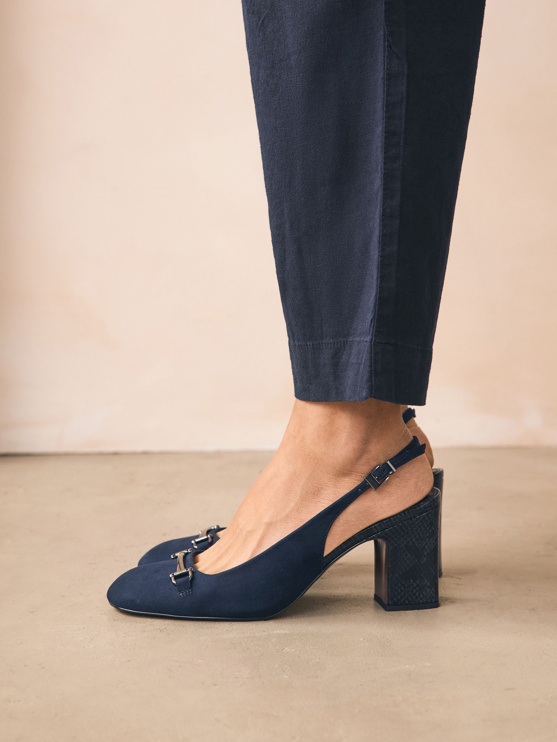 Navy Standard/Wide Fit Hardware Slingback Block Heels