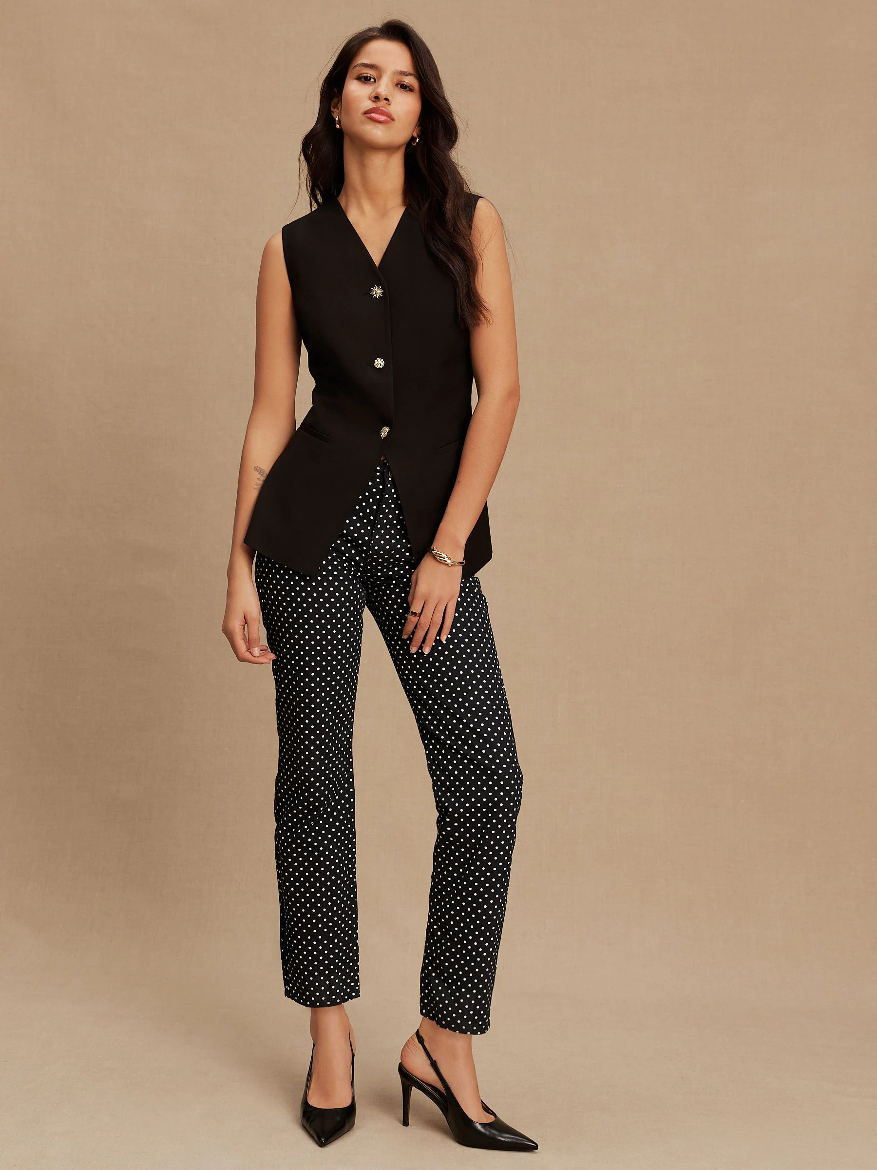 Black V-Neck Waistcoat with Button Detail