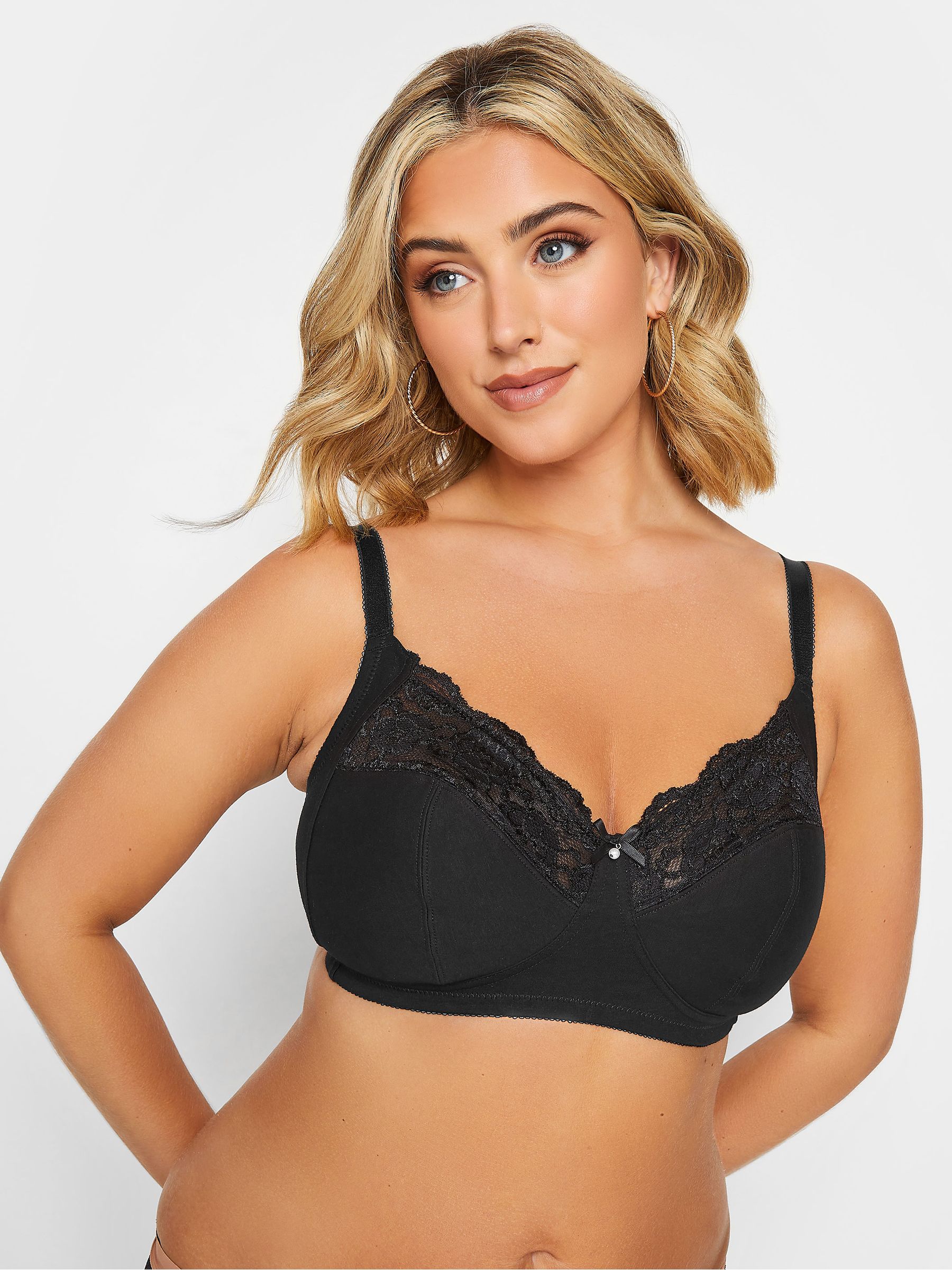 Yours Curve Black & White Soft Cotton Lace Trim Bra 2 Pack