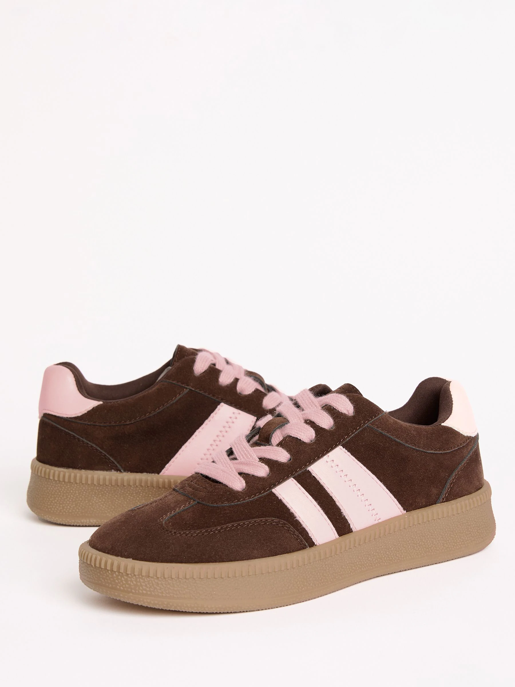 Friends Like These Chocolate Brown Wide Fit Lace Up Retro Gumsole Sports Trainers