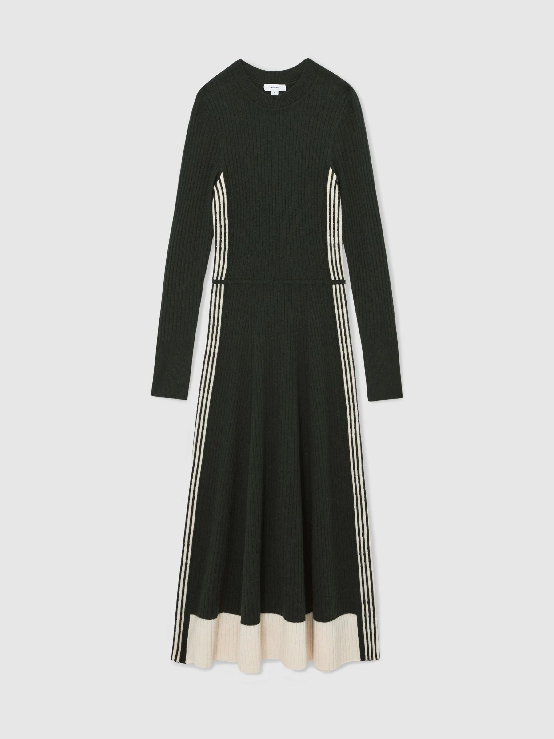 Reiss Khaki Green Aria Wool-Blend Stripe-Detail Knitted Dress