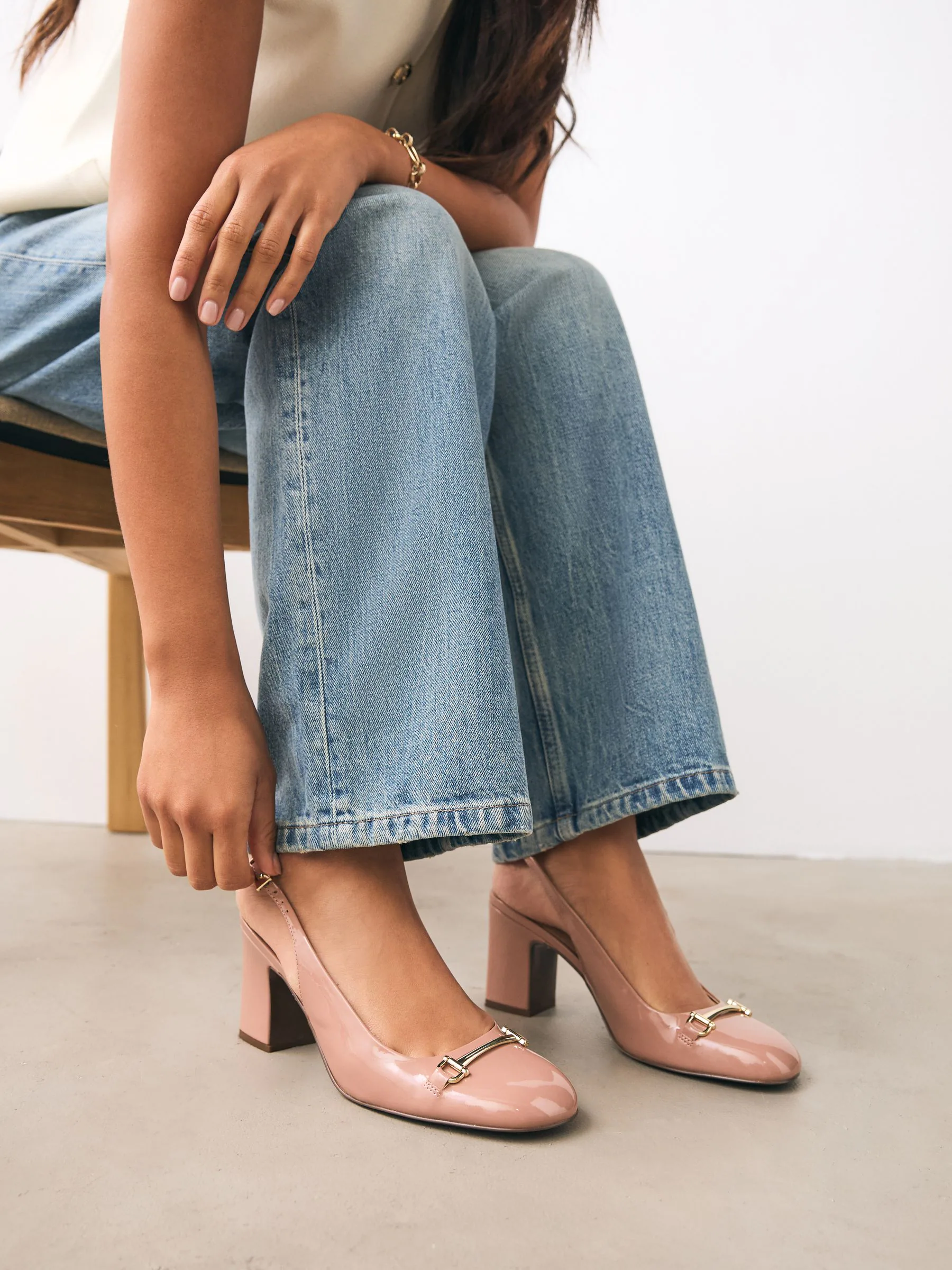 Blush Pink Standard/Wide Fit Hardware Slingback Block Heels