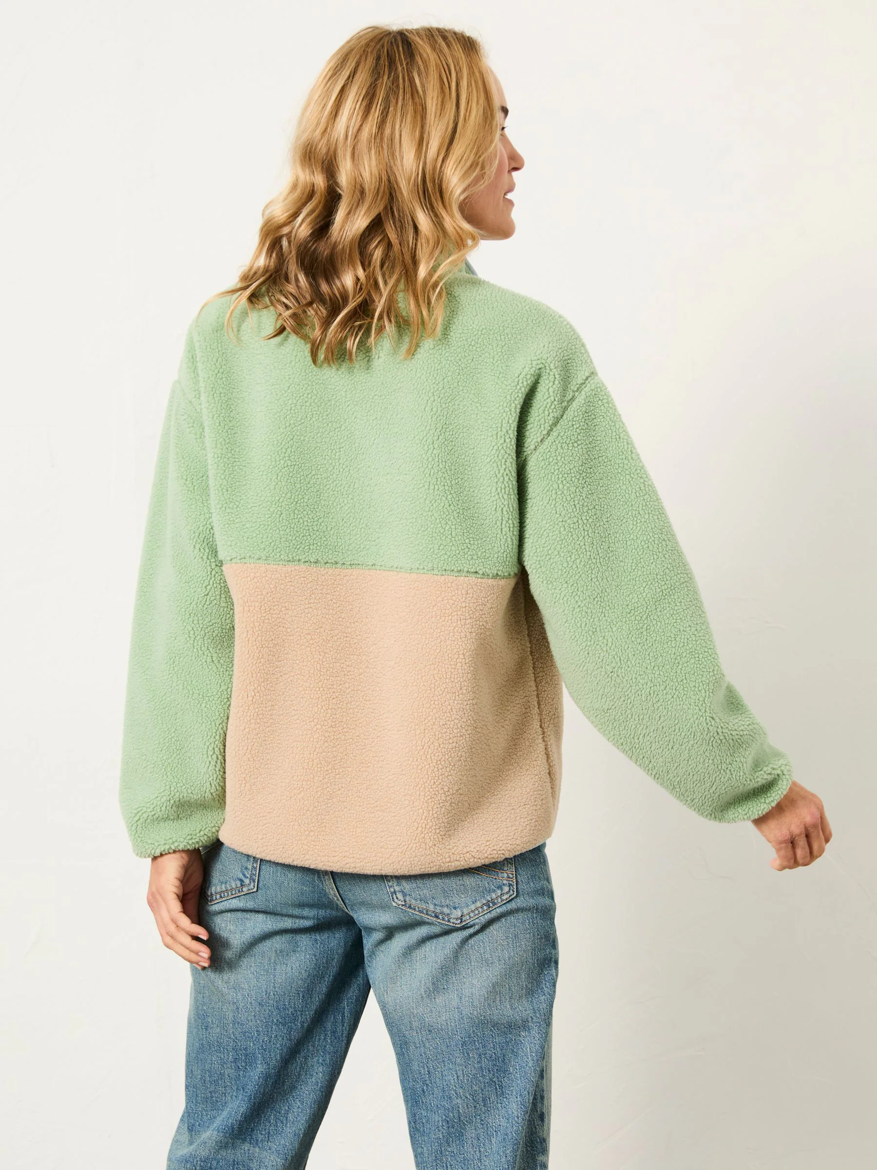FatFace Green Colour Block Zip Through Fleece