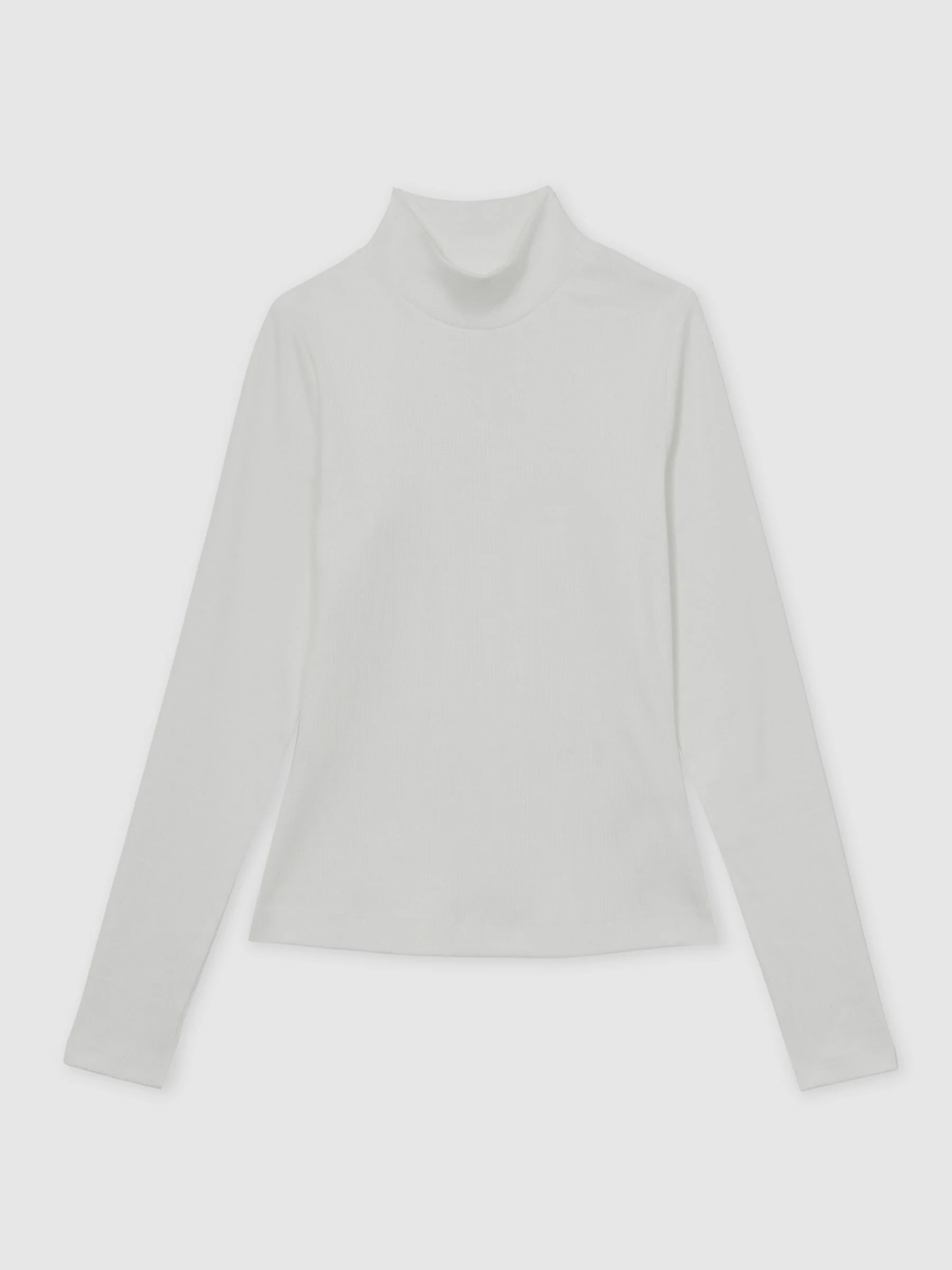 Reiss White Polly Stretch-Cotton Funnel-Neck Top