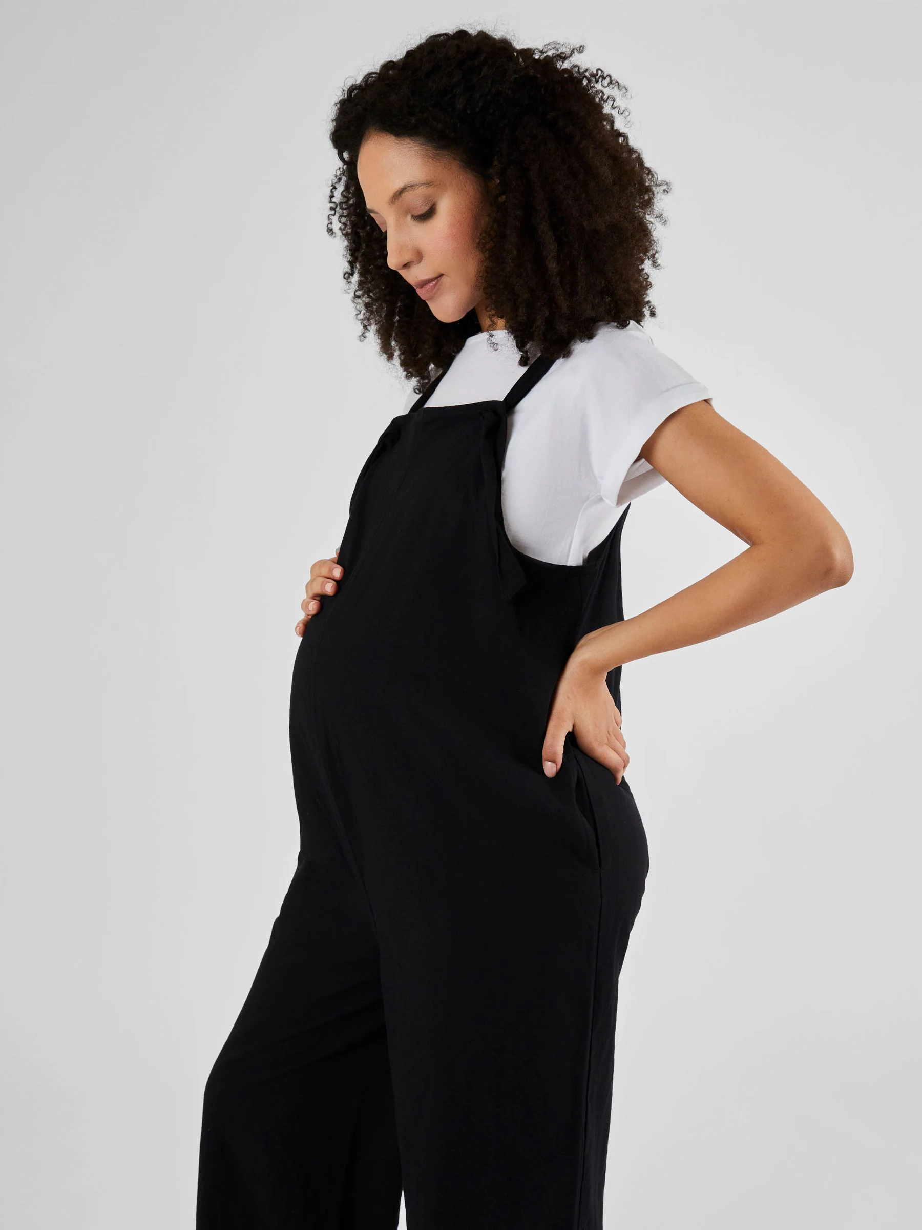 JoJo Maman Bébé Black Wide Leg Maternity Linen Dungaree