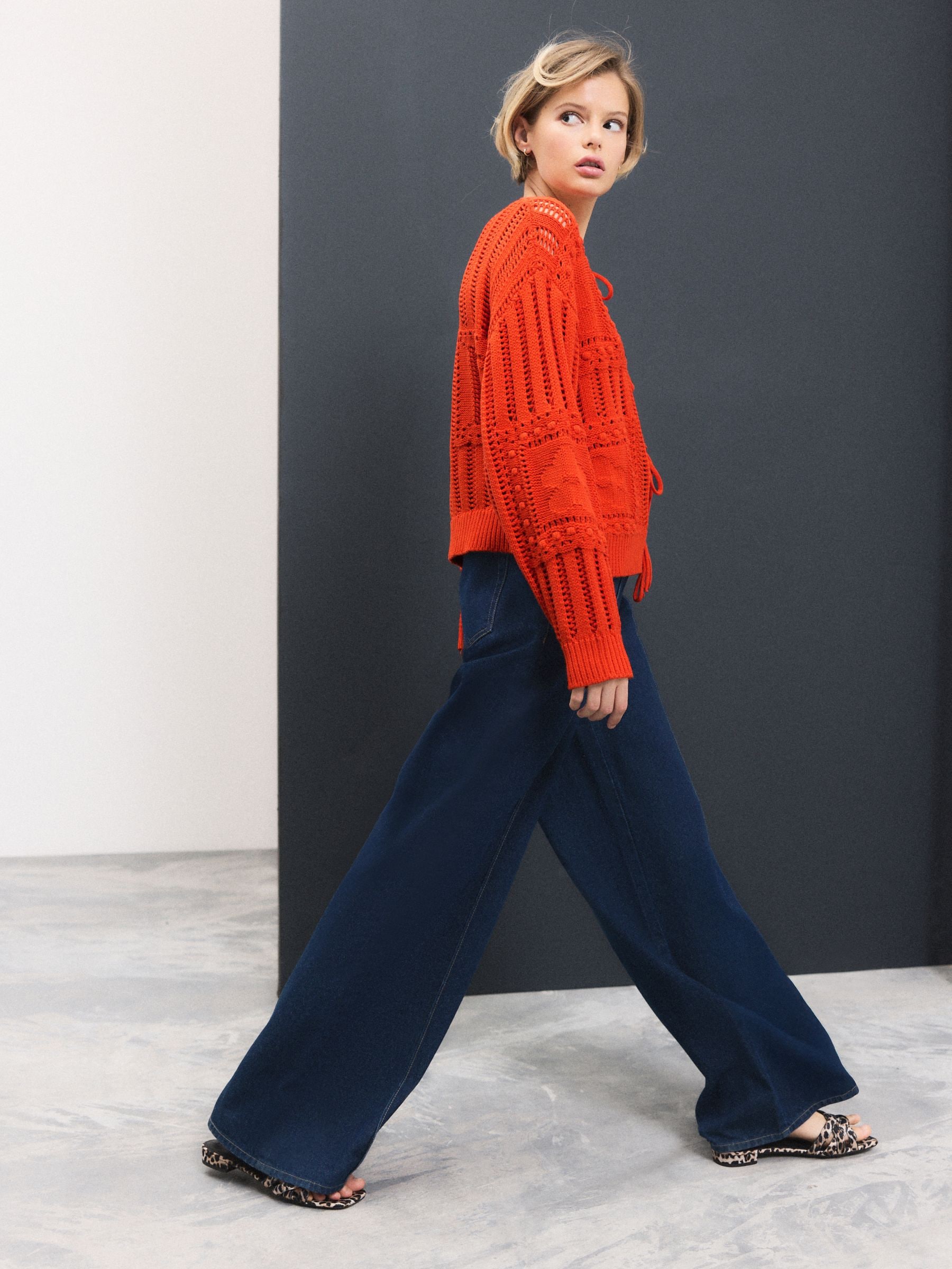 Dark Blue Pintuck Wide Leg Denim Joggers