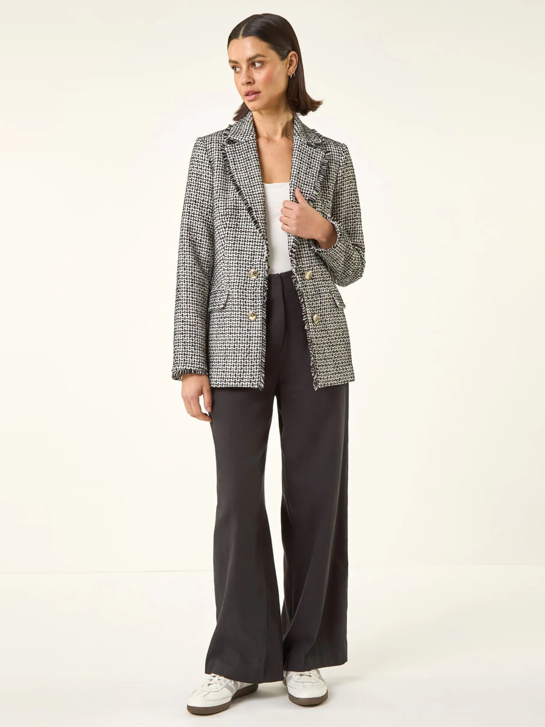 Roman Black Boucle Frayed Edge Jacket