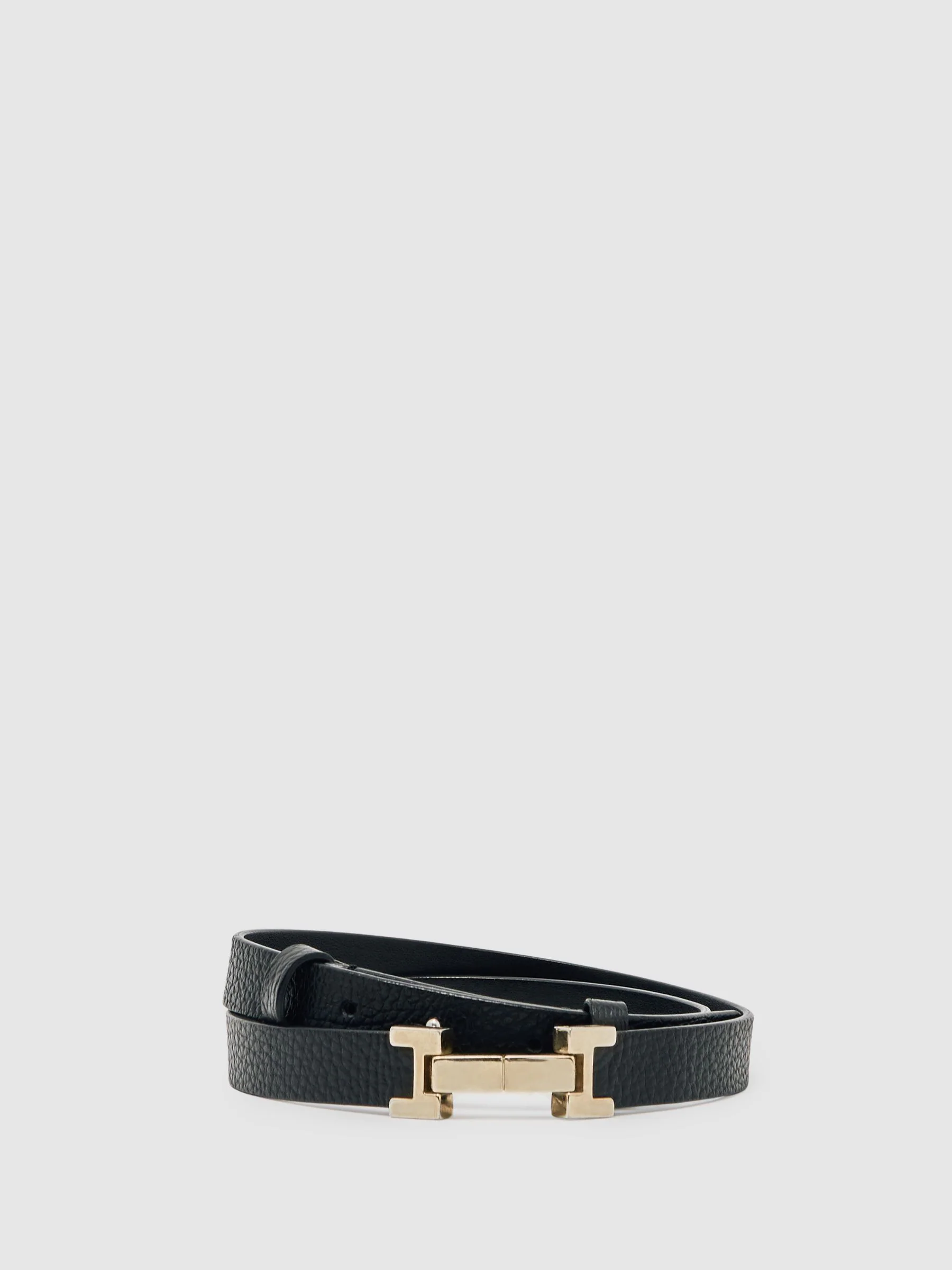 Reiss Black Hayley Leather Square Hinge Belt