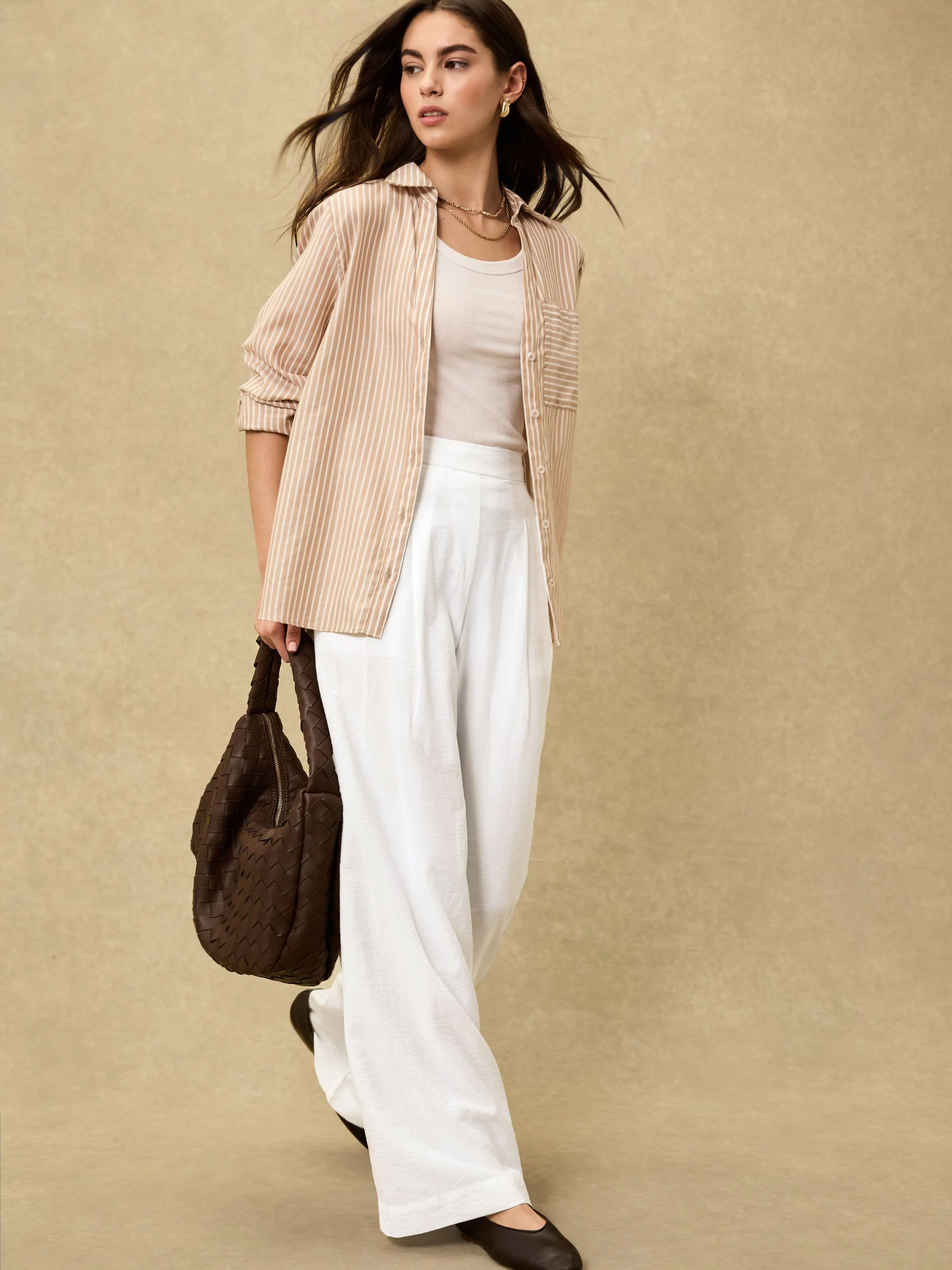 Black/White Pleated Wide Leg Trousers 2 Pack with Linen