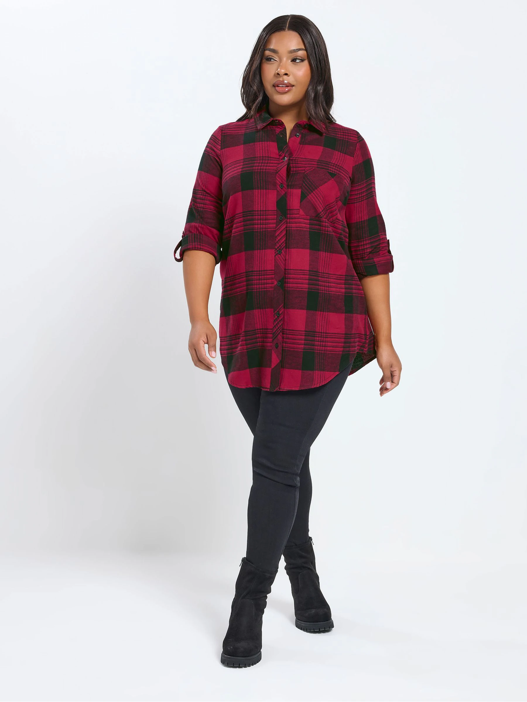 Yours Curve Red Boyfriend Check Shirt
