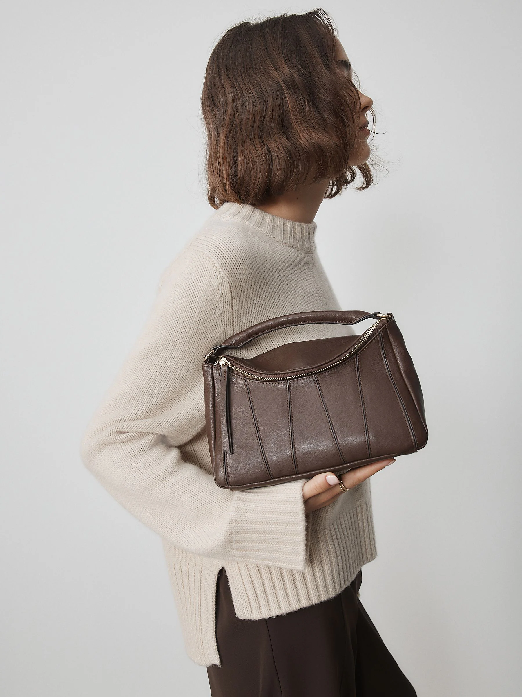 Chocolate Brown Panel Cross-Body Bag