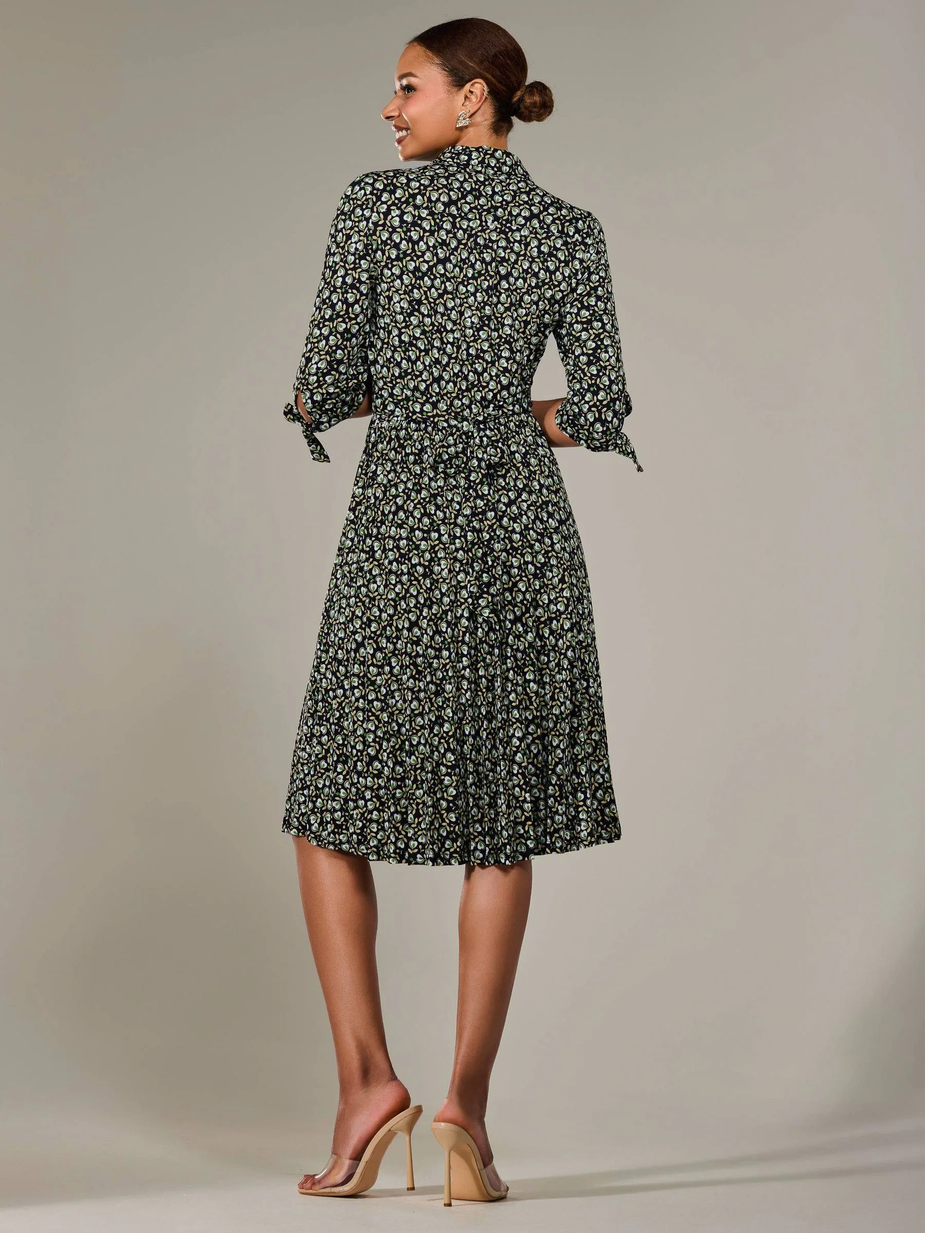 Jolie Moi Black ¾ Sleeve Button Up Midi Dress