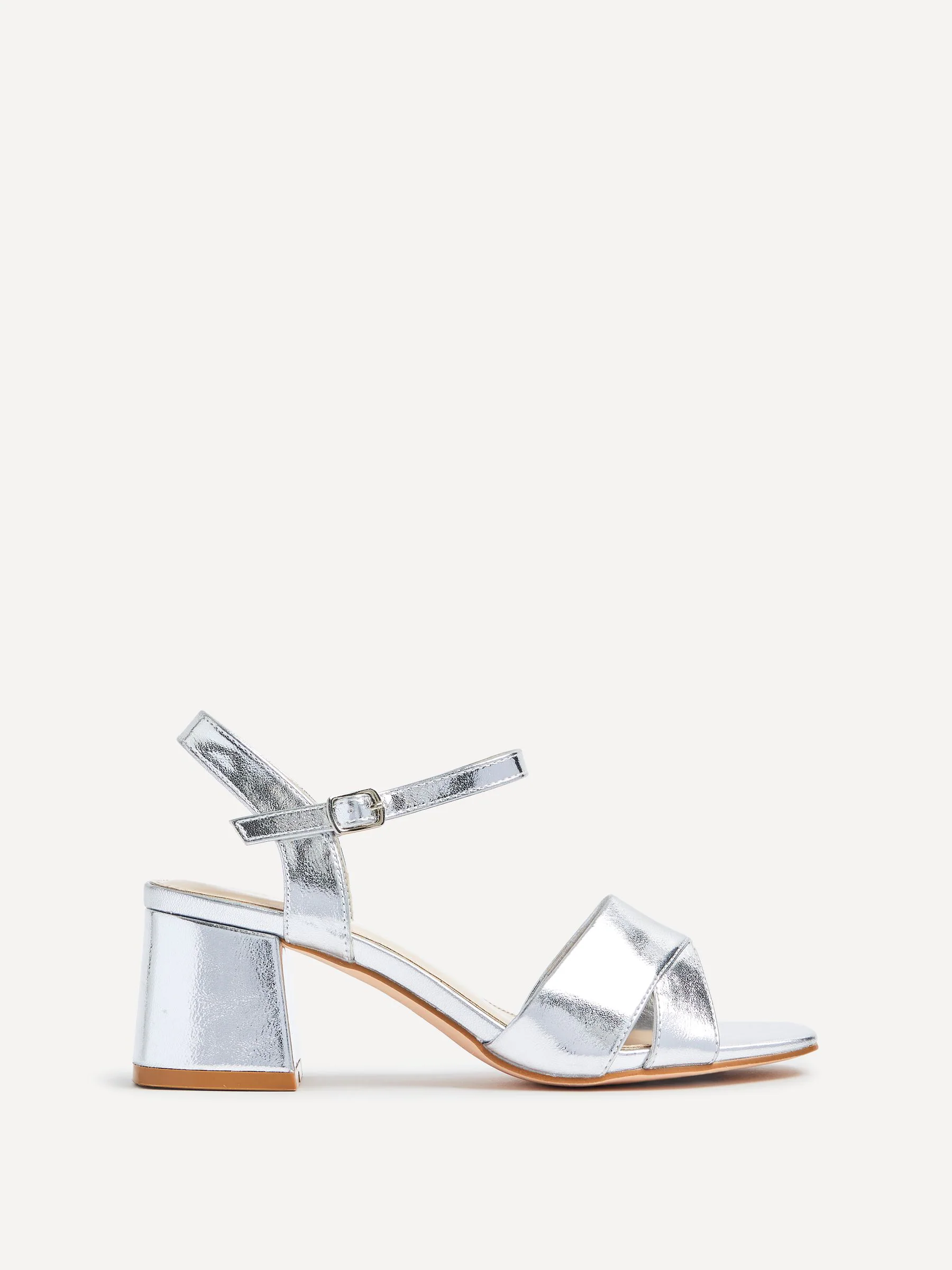 Linzi Silver Vivian Wide Fit Heeled Sandals With Crossover Front Strap