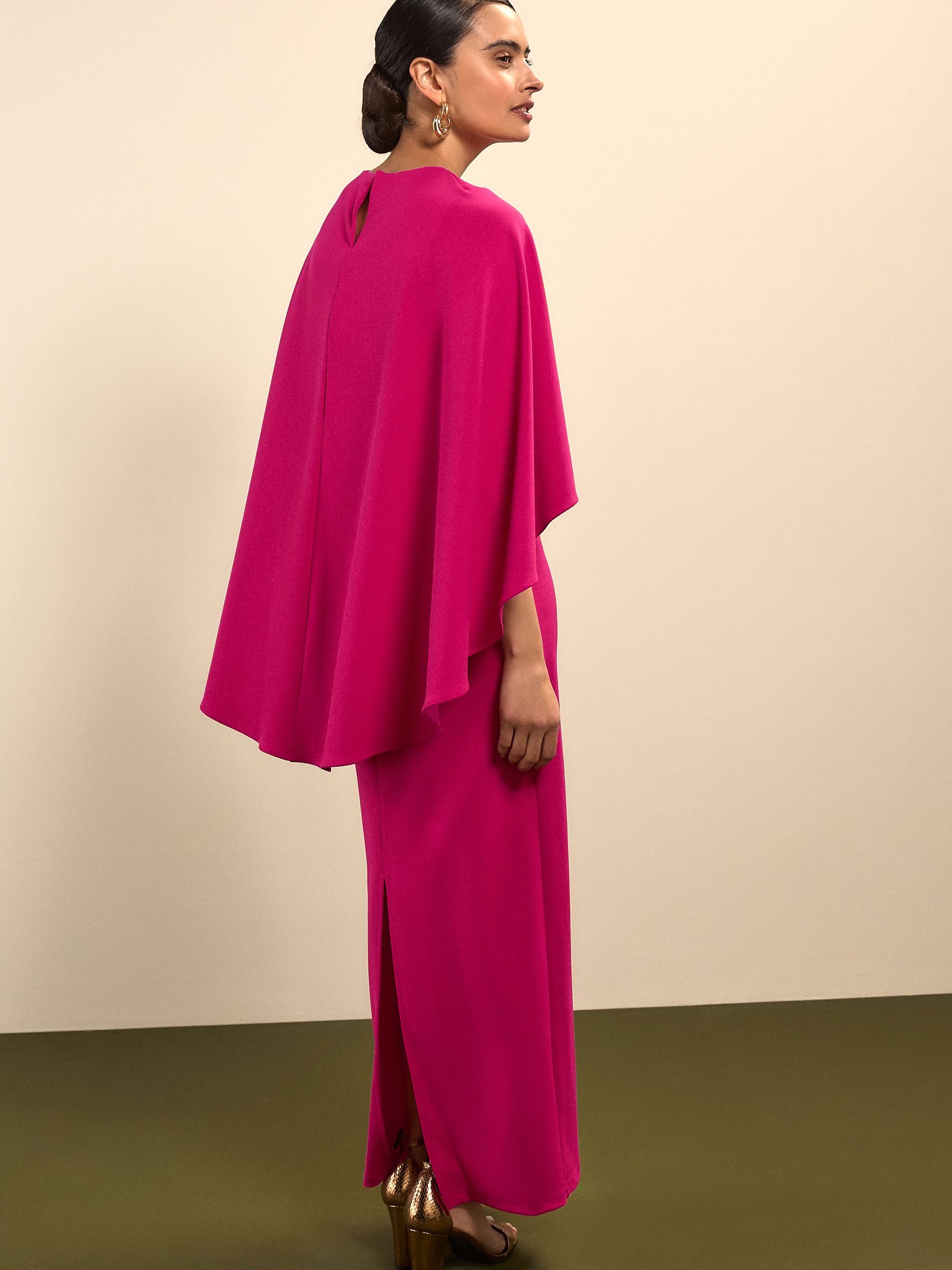 Raspberry Pink Cape Maxi Dress