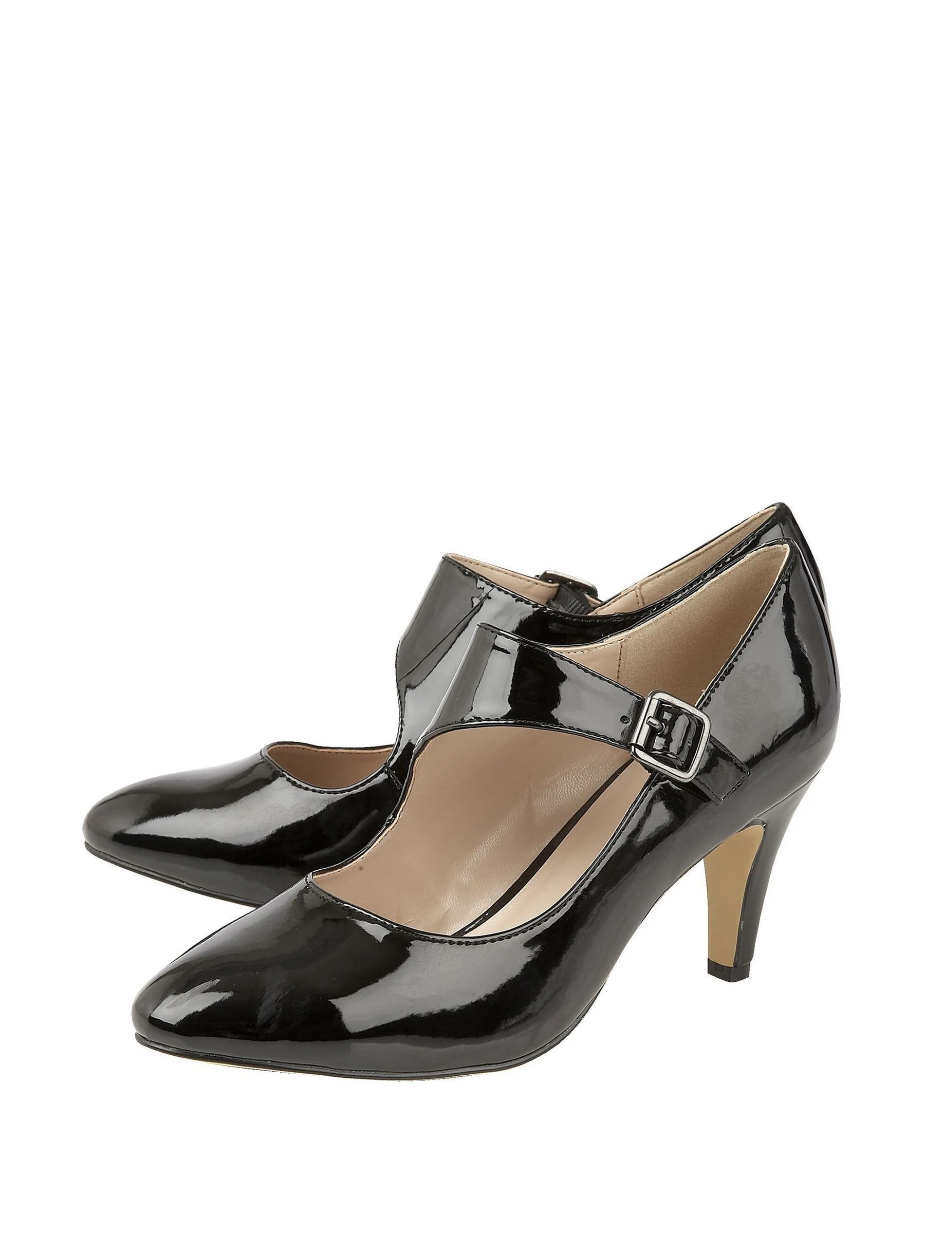 Lotus Black Patent Mary Jane Court Shoes