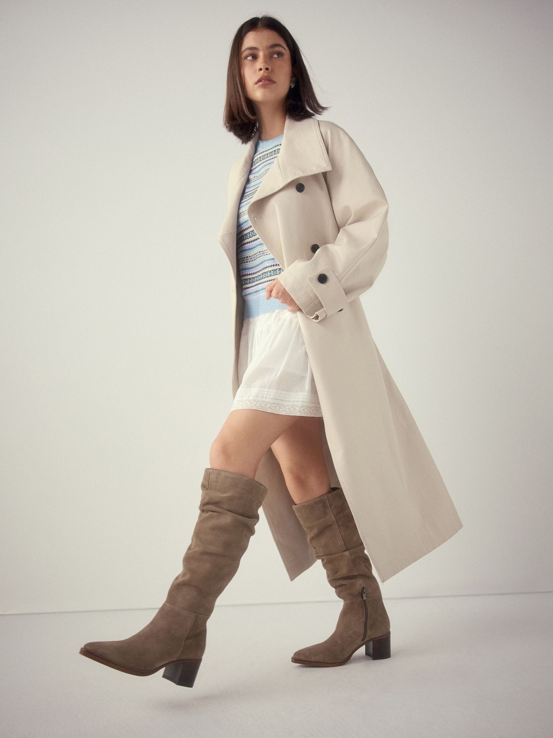 Taupe Brown Suede Forever Comfort® Slouchy Knee High Block Heeled Boots