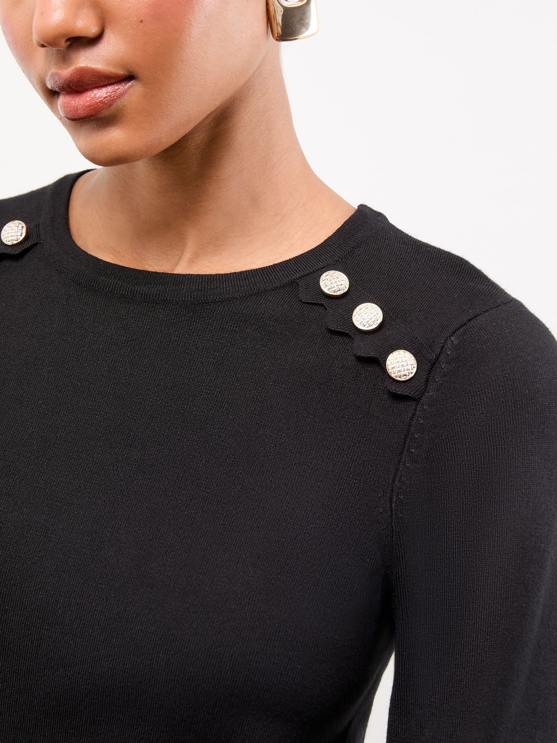 Lipsy Black Knitted Scallop Buttoned Crew Neck Jumper