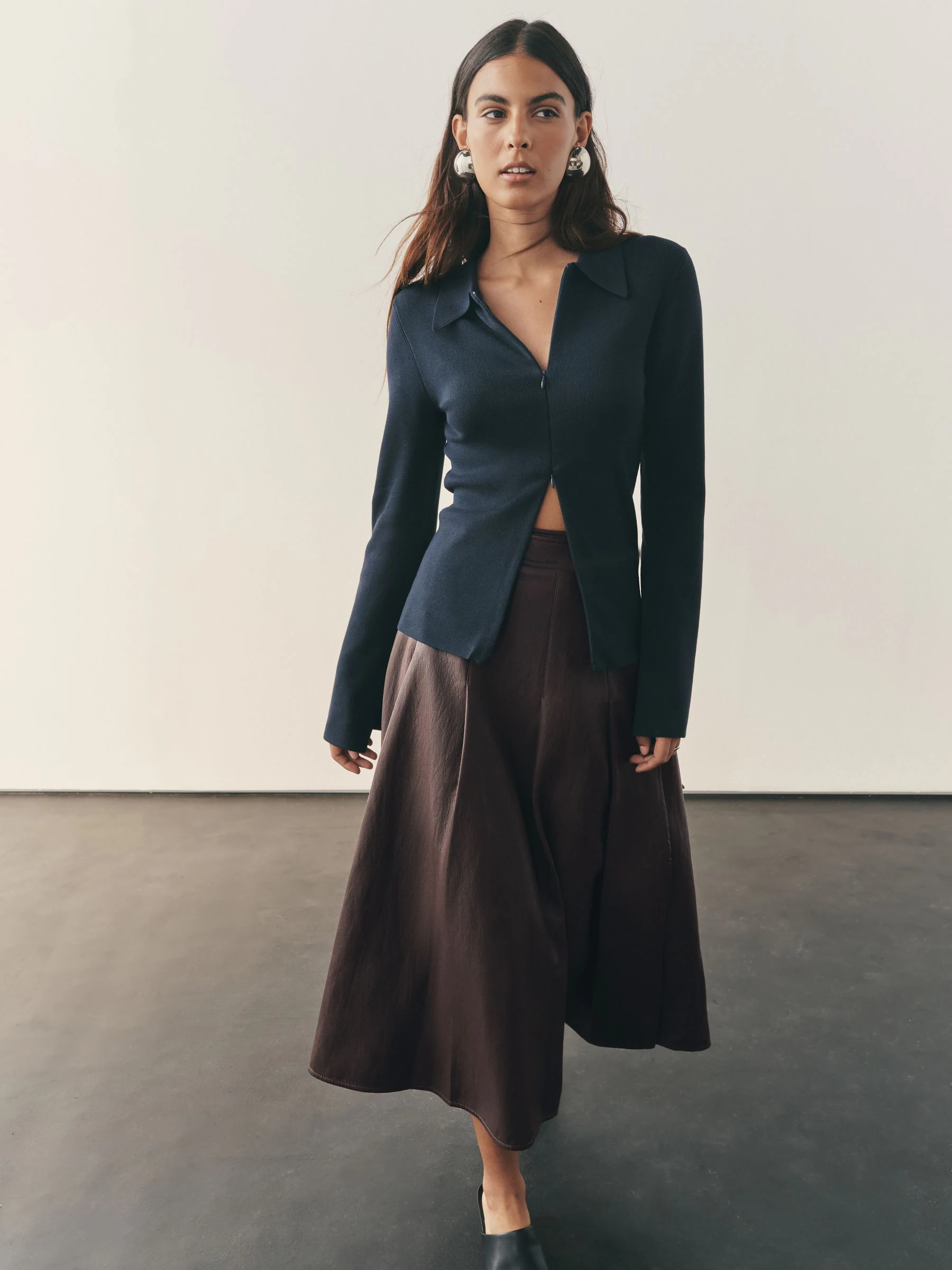 Nothing Ordinary Chocolate Brown Faux Leather Wrap Midi Kilt Skirt