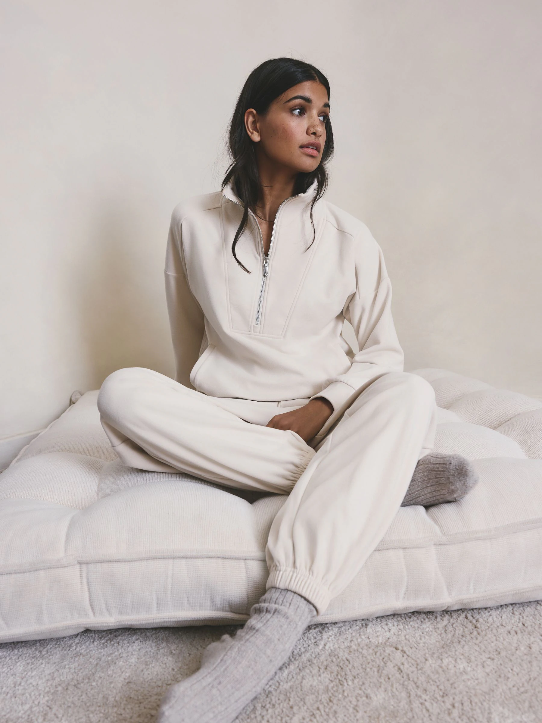 Ecru Half Zip Fleece