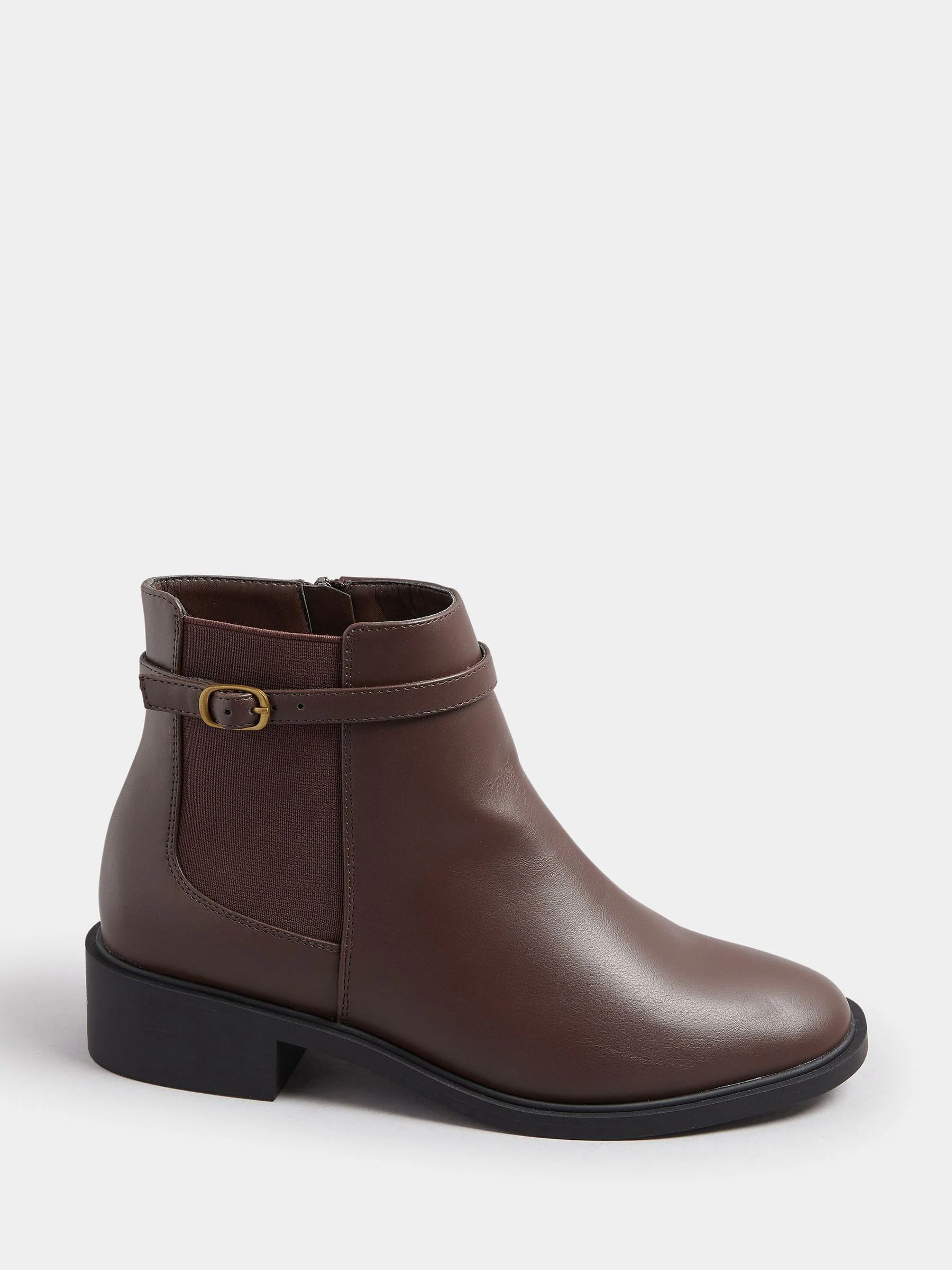 Yours Curve Brown Extra Wide Fit Buckle Elastic Boots