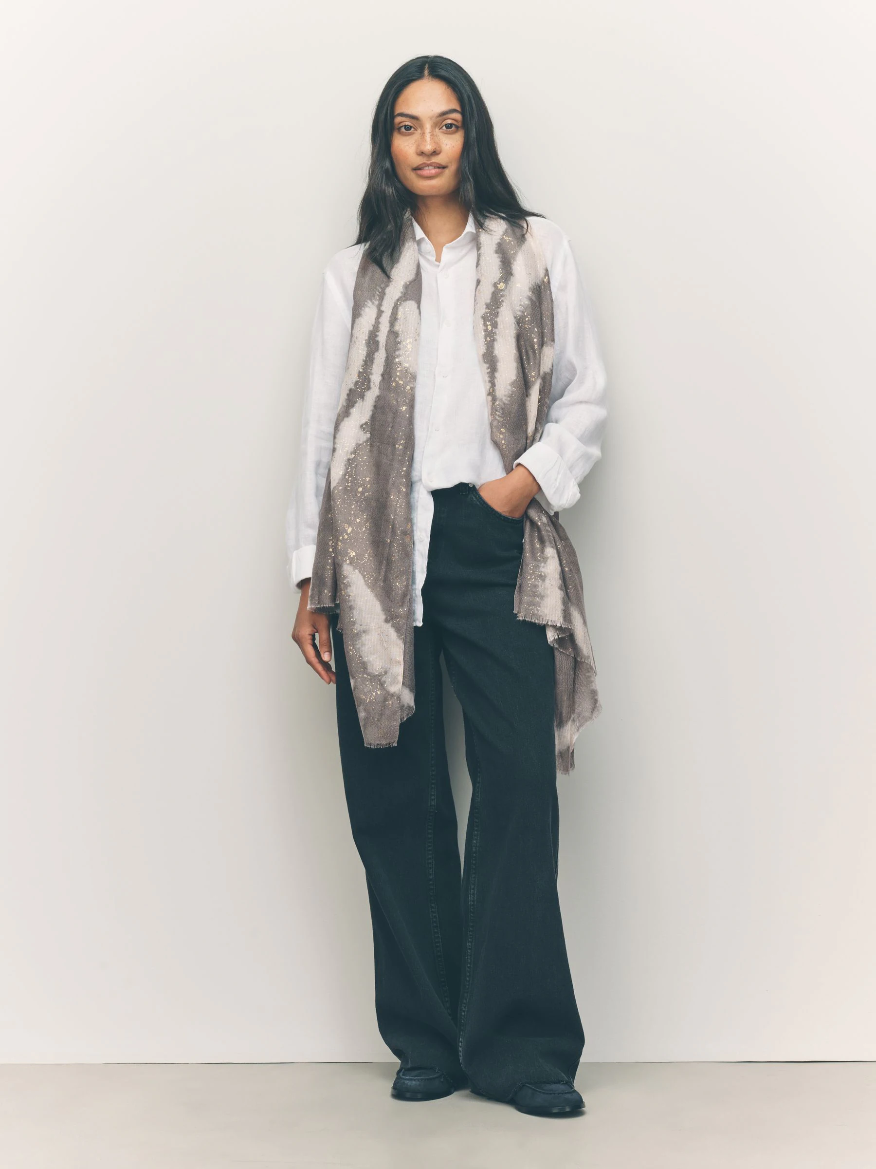 Grey Abstract Foil Lightweight Scarf