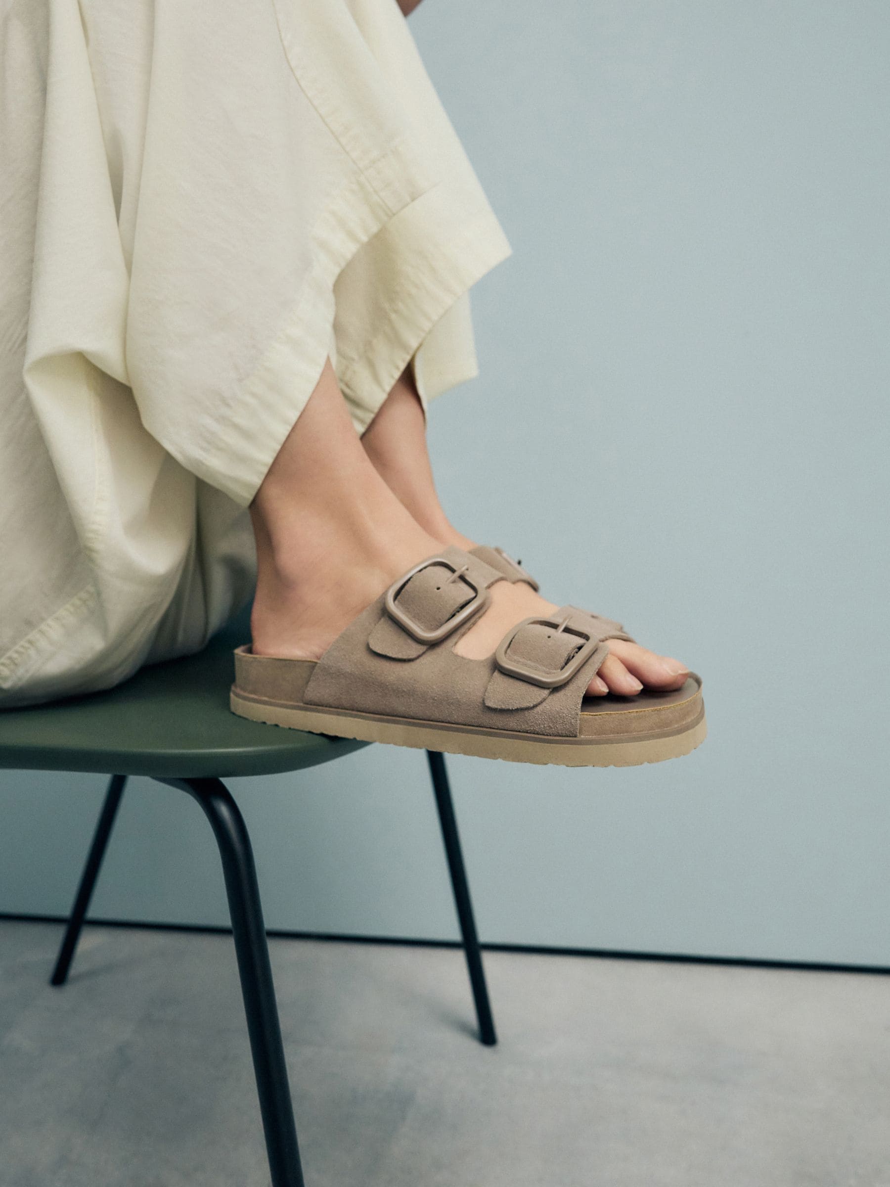 Neutral Suede Forever Comfort® Double Strap Footbed Sandals