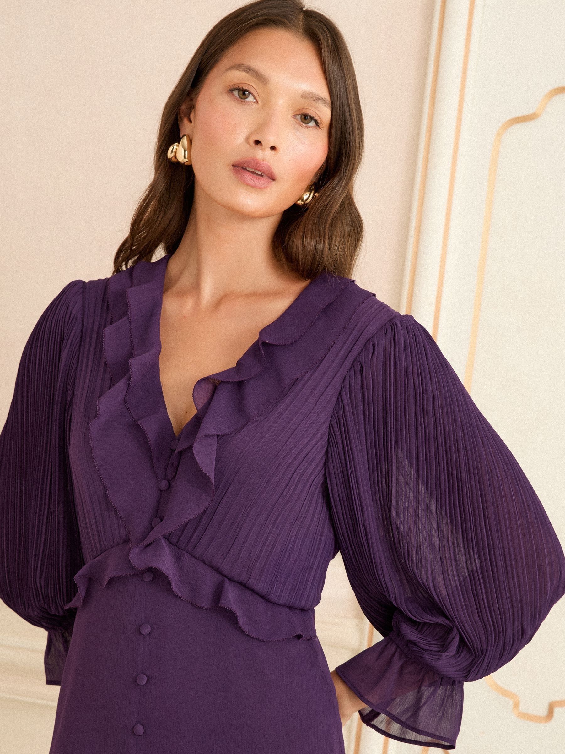 Love & Roses Purple Pleated Ruffle Midi Dress