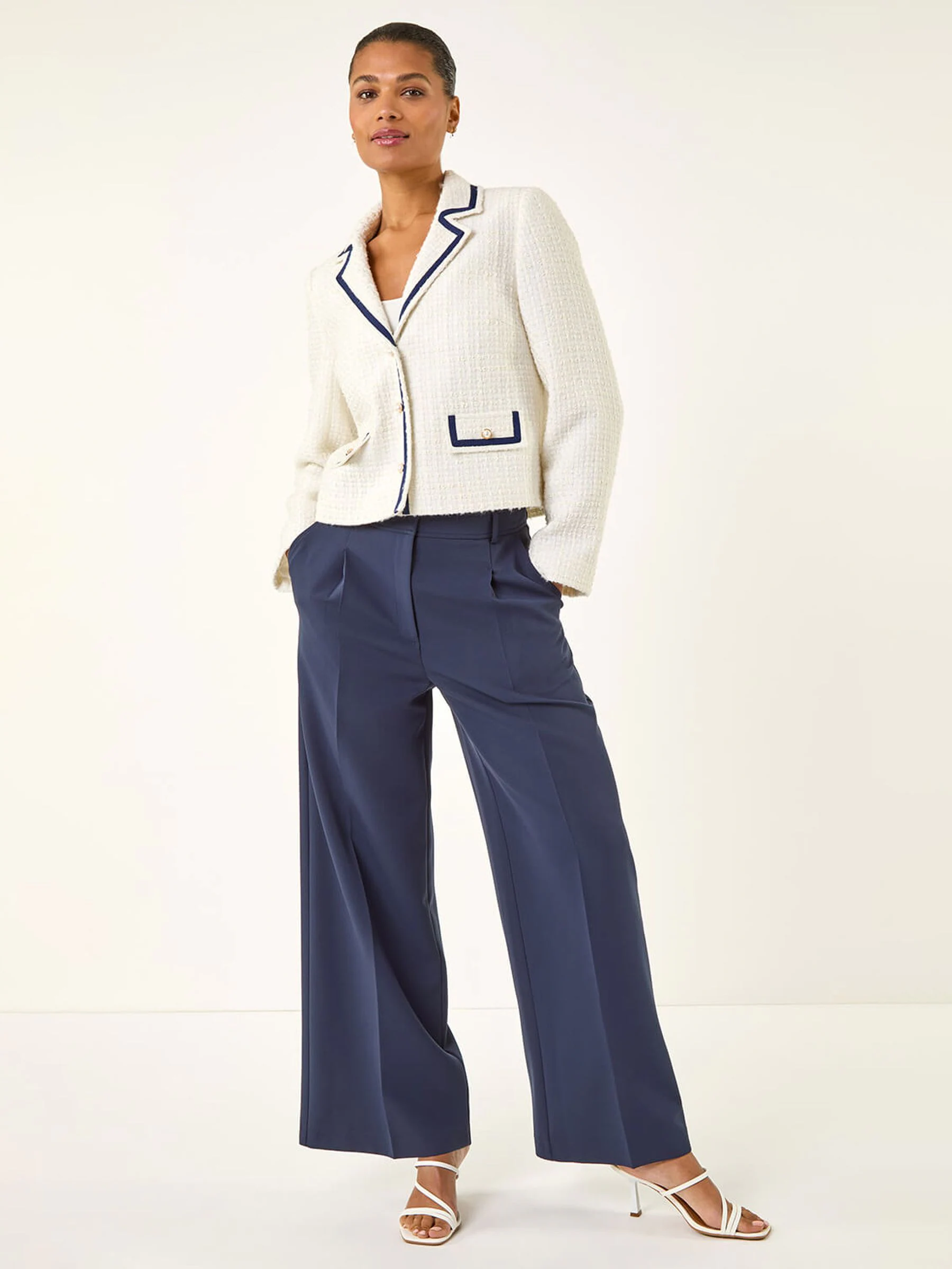 Roman White Boucle Contrast Tape Jacket