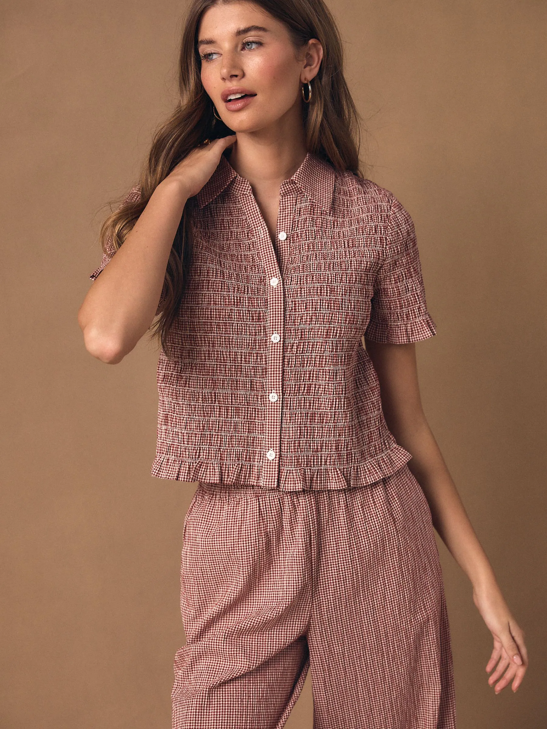 Red Gingham Wide Leg Trousers