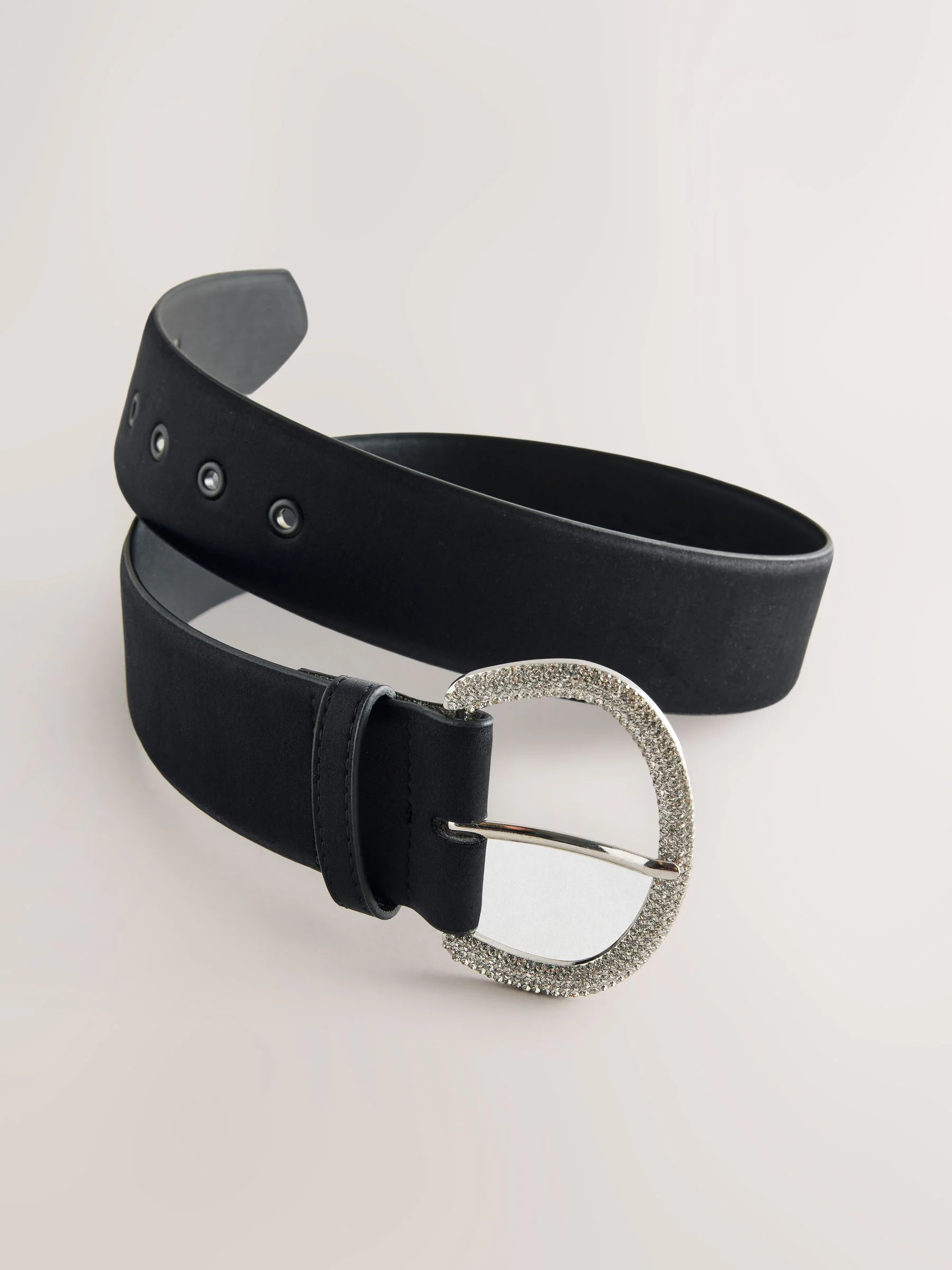 Black Satin Belt with Diamante Buckle