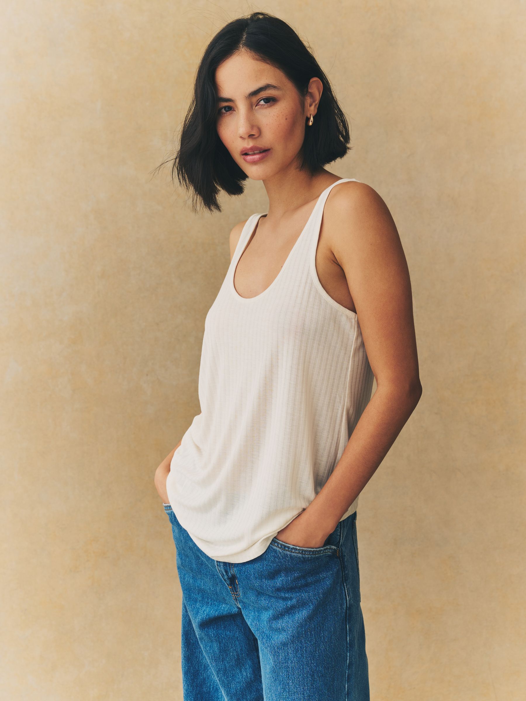 Rust/Cream/Mauve Purple Strappy Scoop Neck Slouch Ribbed Vests 3 Pack