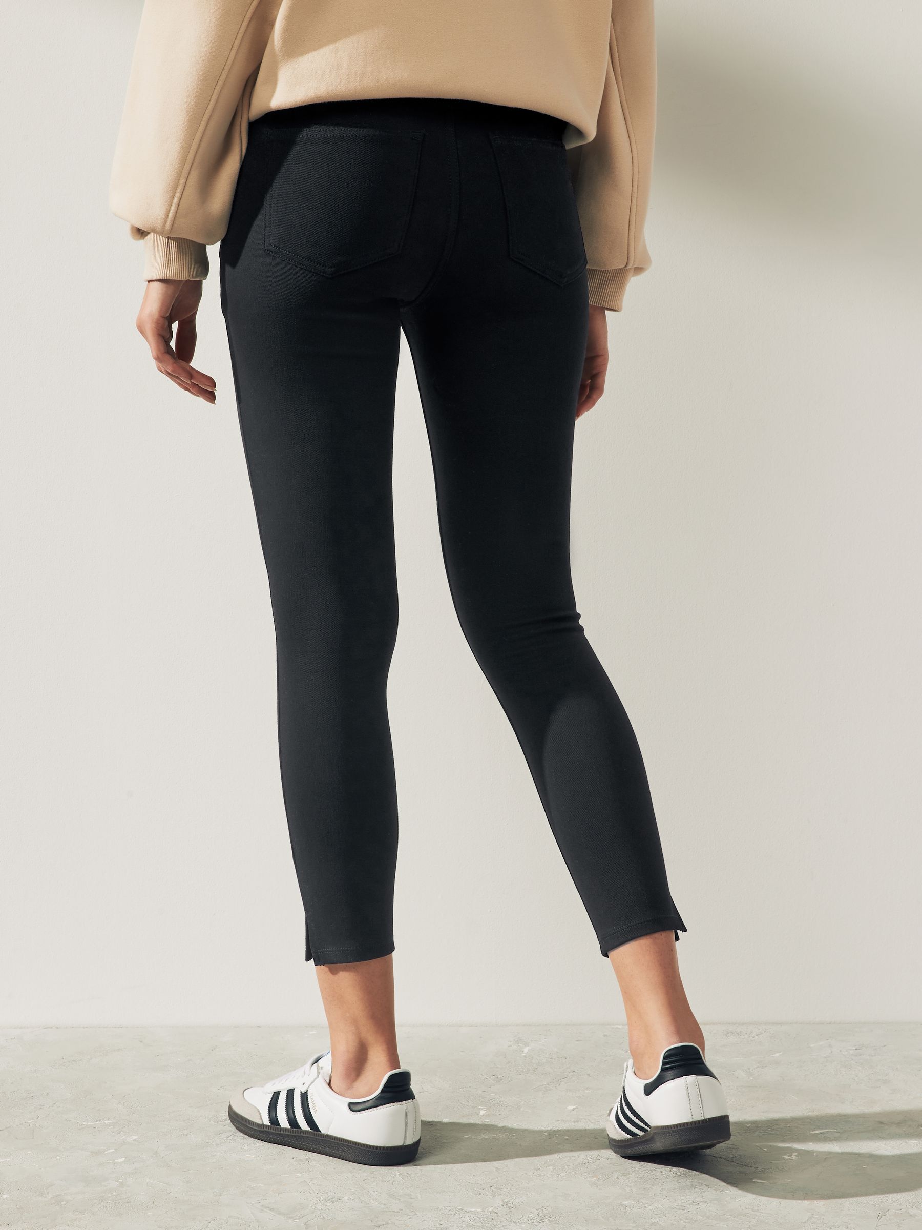 Black Cropped Denim Jersey Leggings
