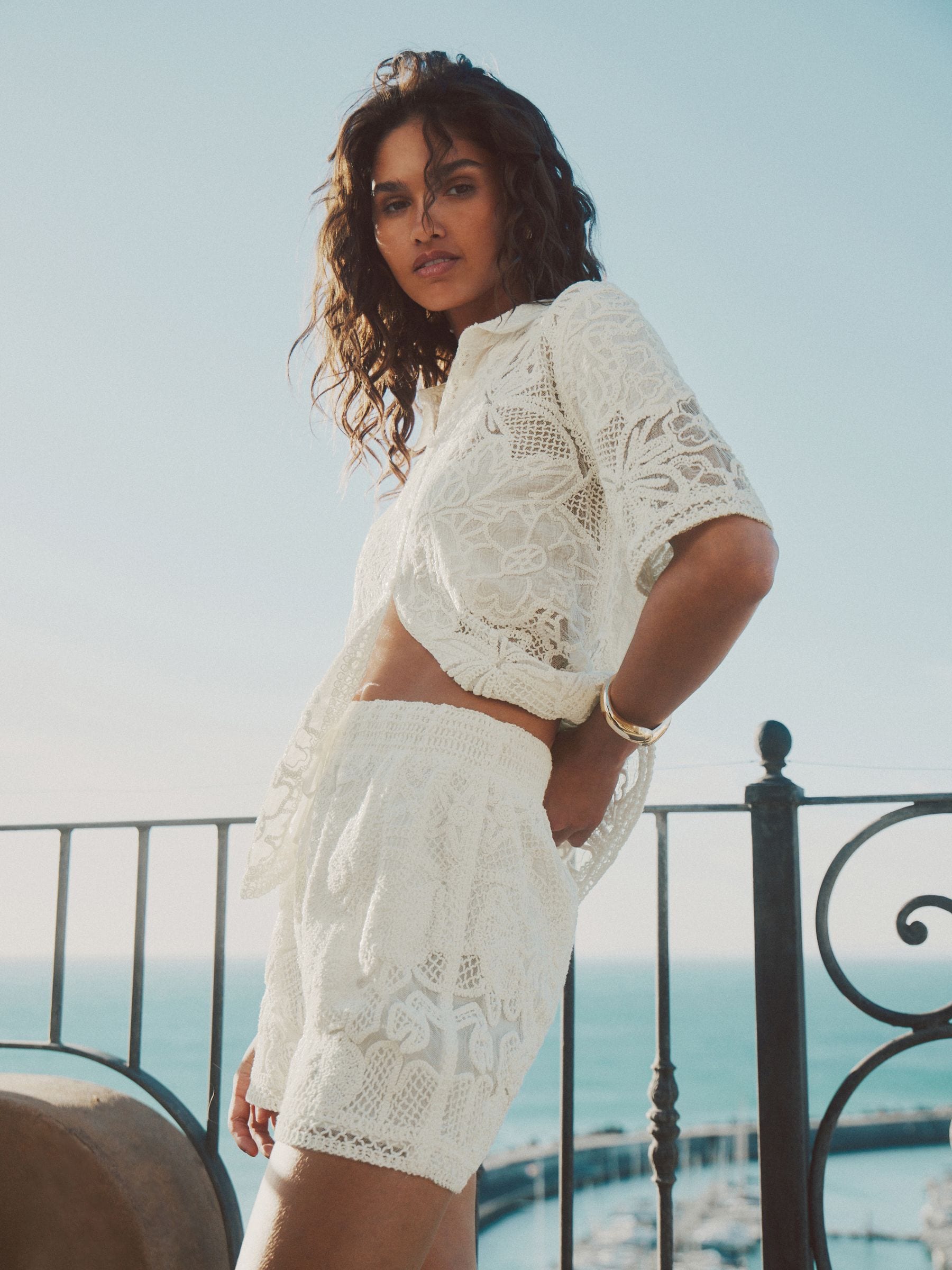 Ecru Crochet Tie Waist Shorts