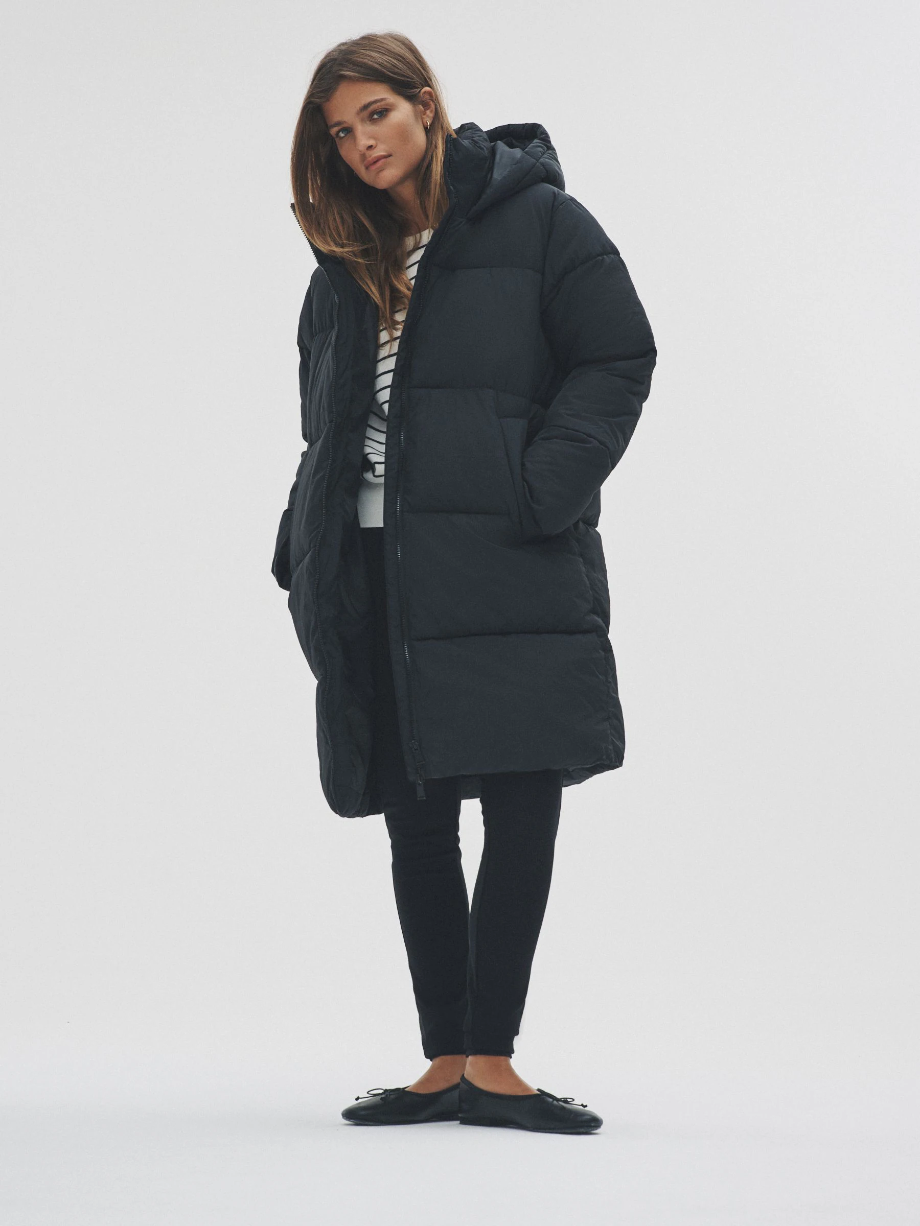 The Set Hooded Longline Padded Midi Coat Black