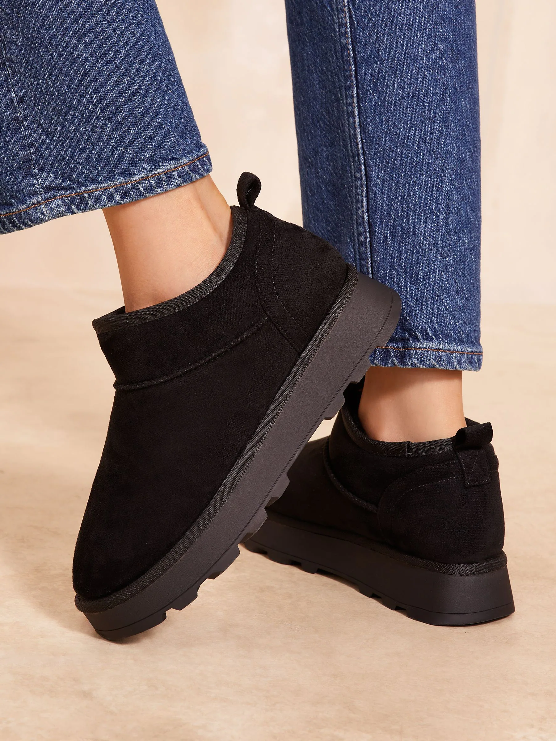 Friends Like These Black Cosy Faux Fur Lined Ankle Suede Boots