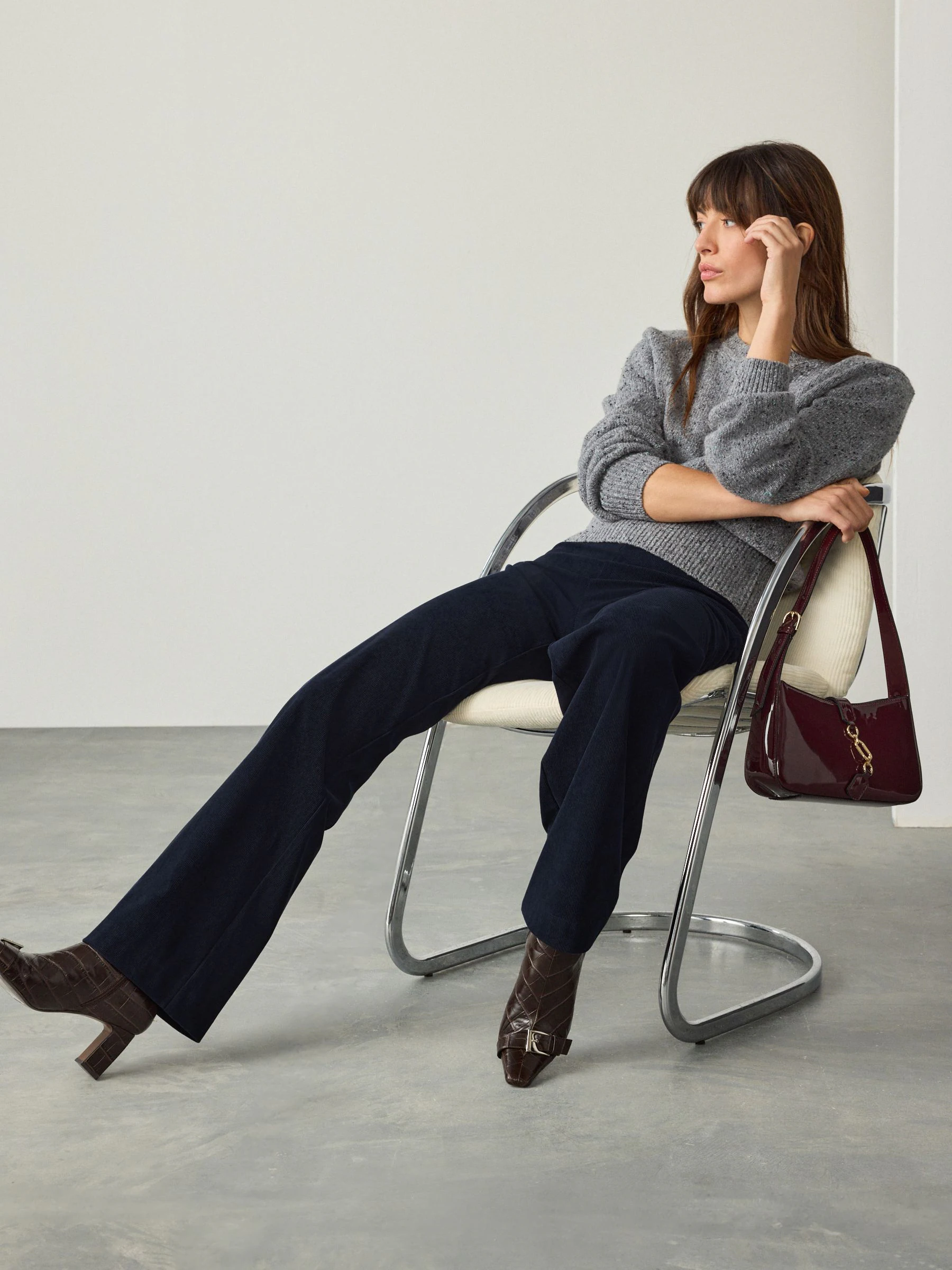 Navy Smoothing Cord Wide Leg Trousers