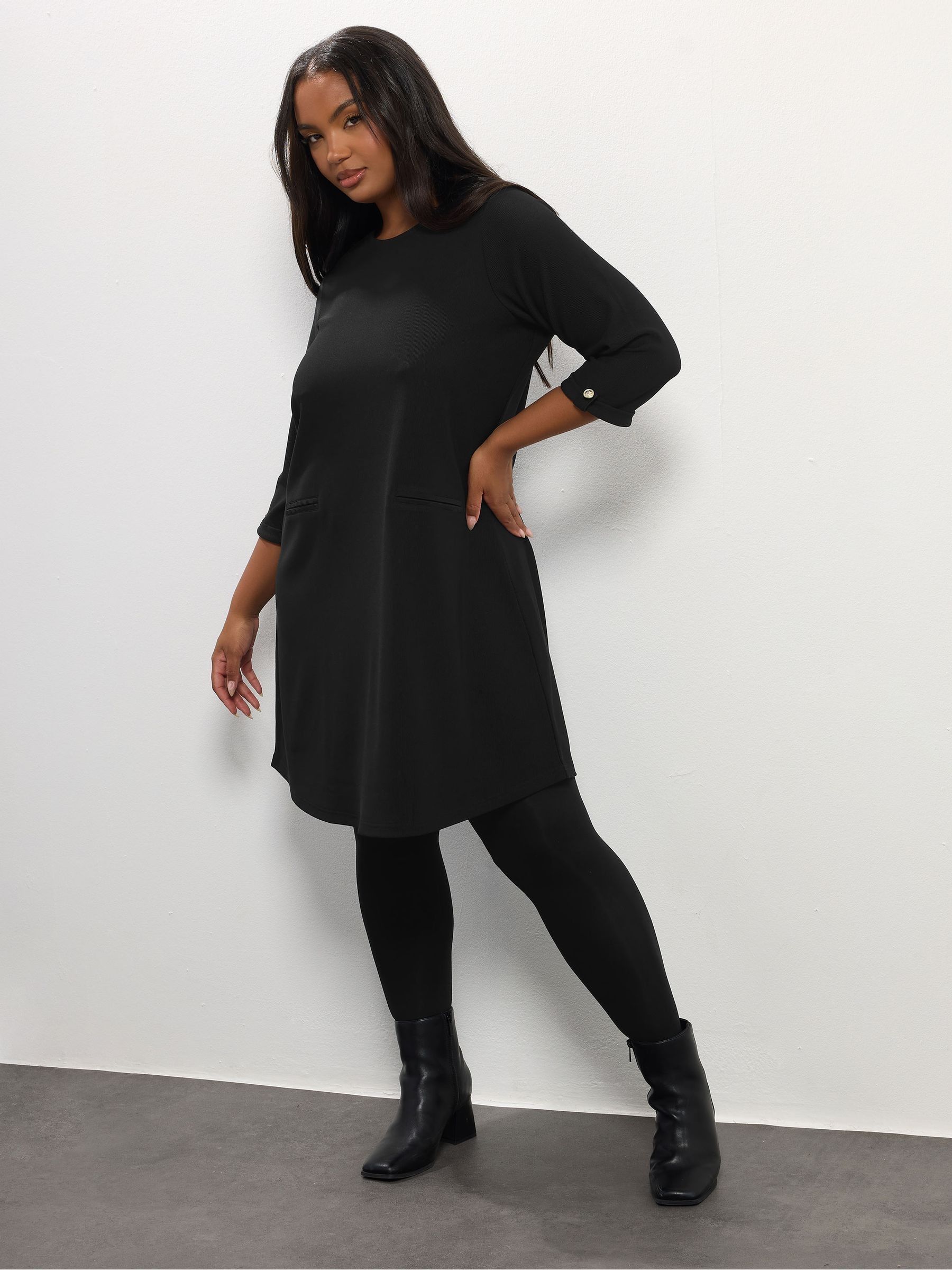 Yours Curve Black Ponte Ribbed Formal Shift Dress