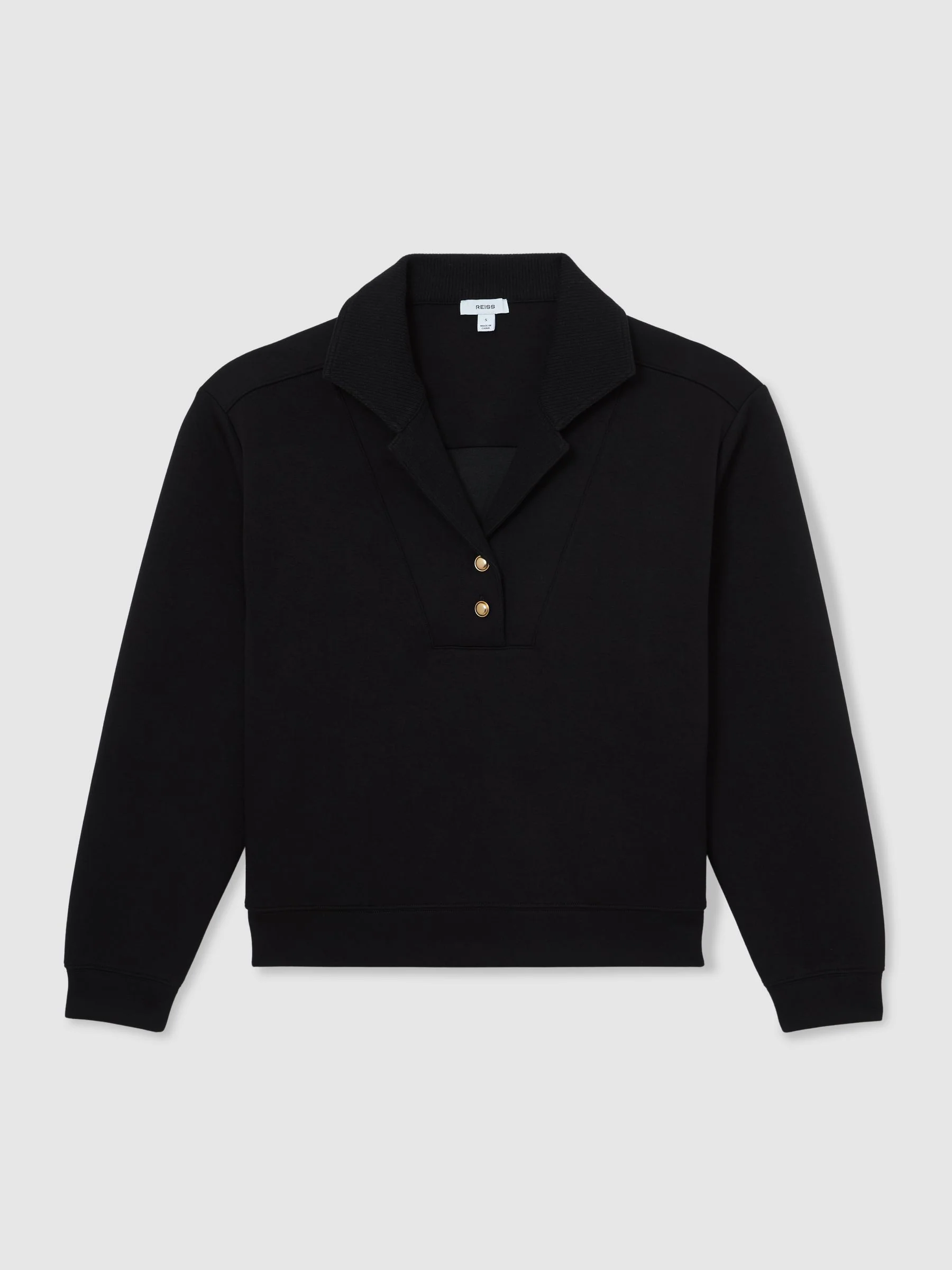 Reiss Black Bella Premium Interlock Collar Sweatshirt