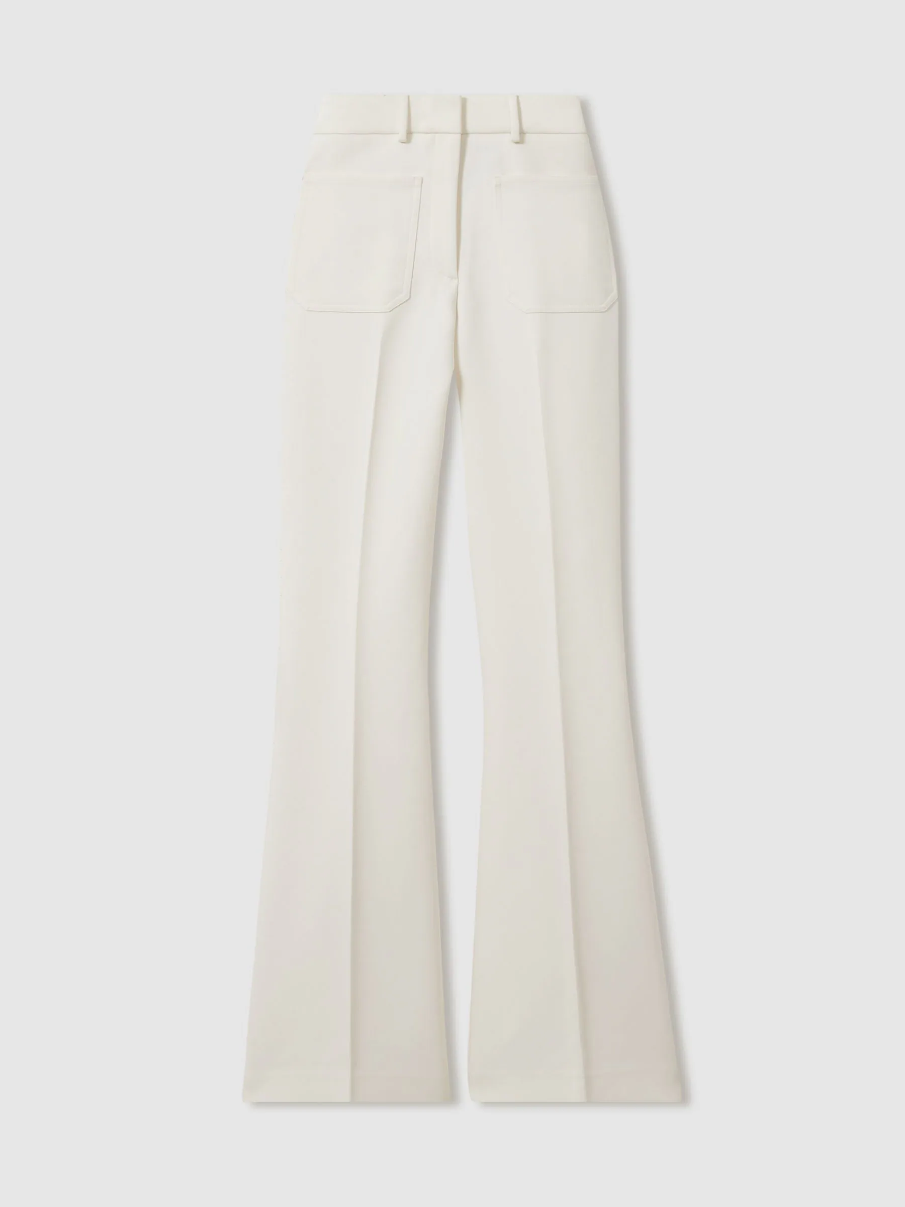 Reiss Cream Priya Twill High-Rise Flared Trousers