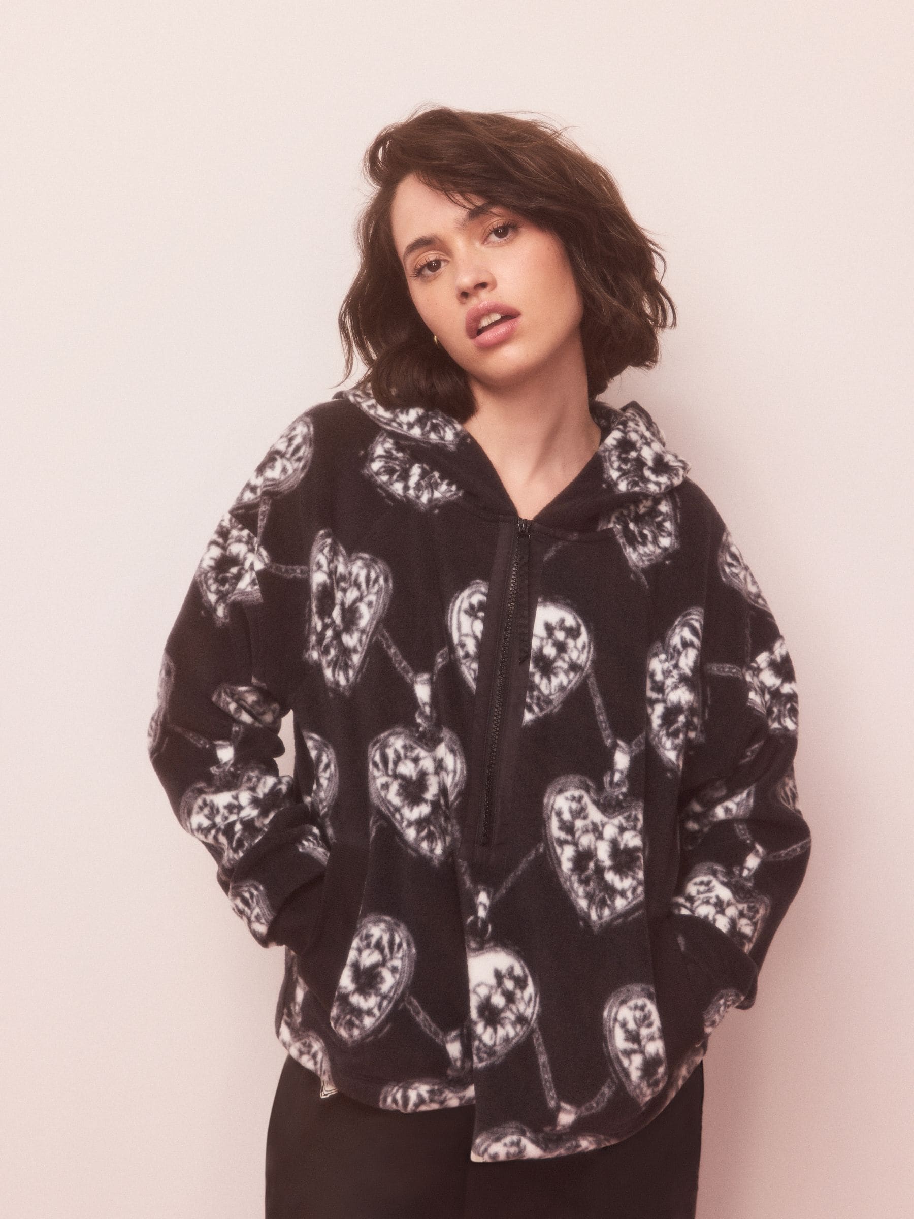 Monochrome Half Zip Fleece Hoodie