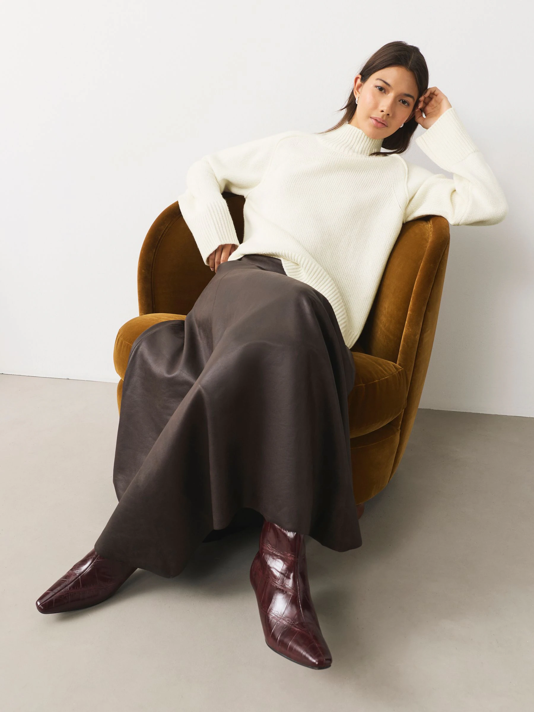 Ecru Stand Neck Chunky Knit Jumper With Wool