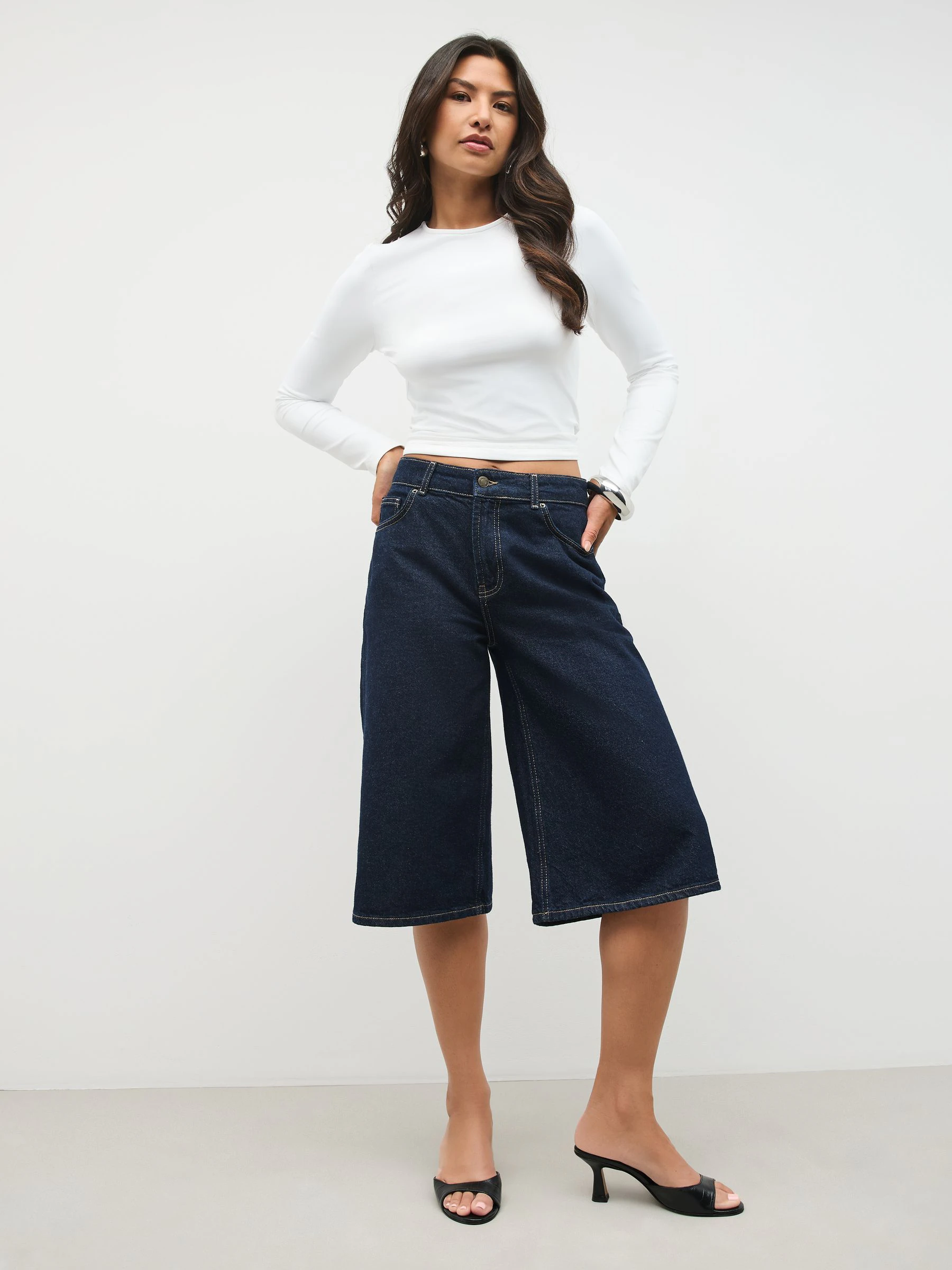 White Soft Touch Slinky Nylon Crew Neck Long Sleeve Top