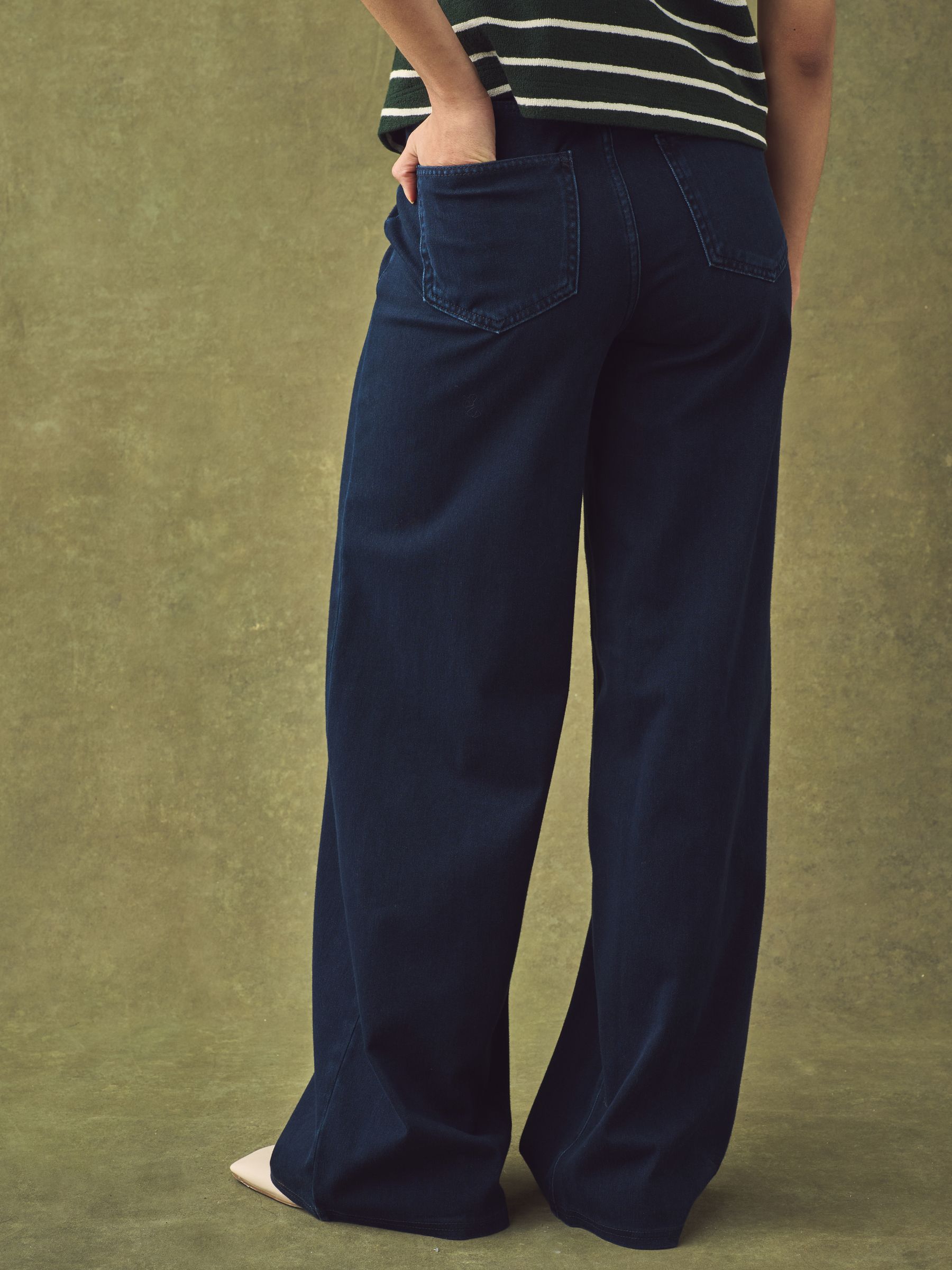 Rinse Blue Jersey Denim Wide Leg Trousers