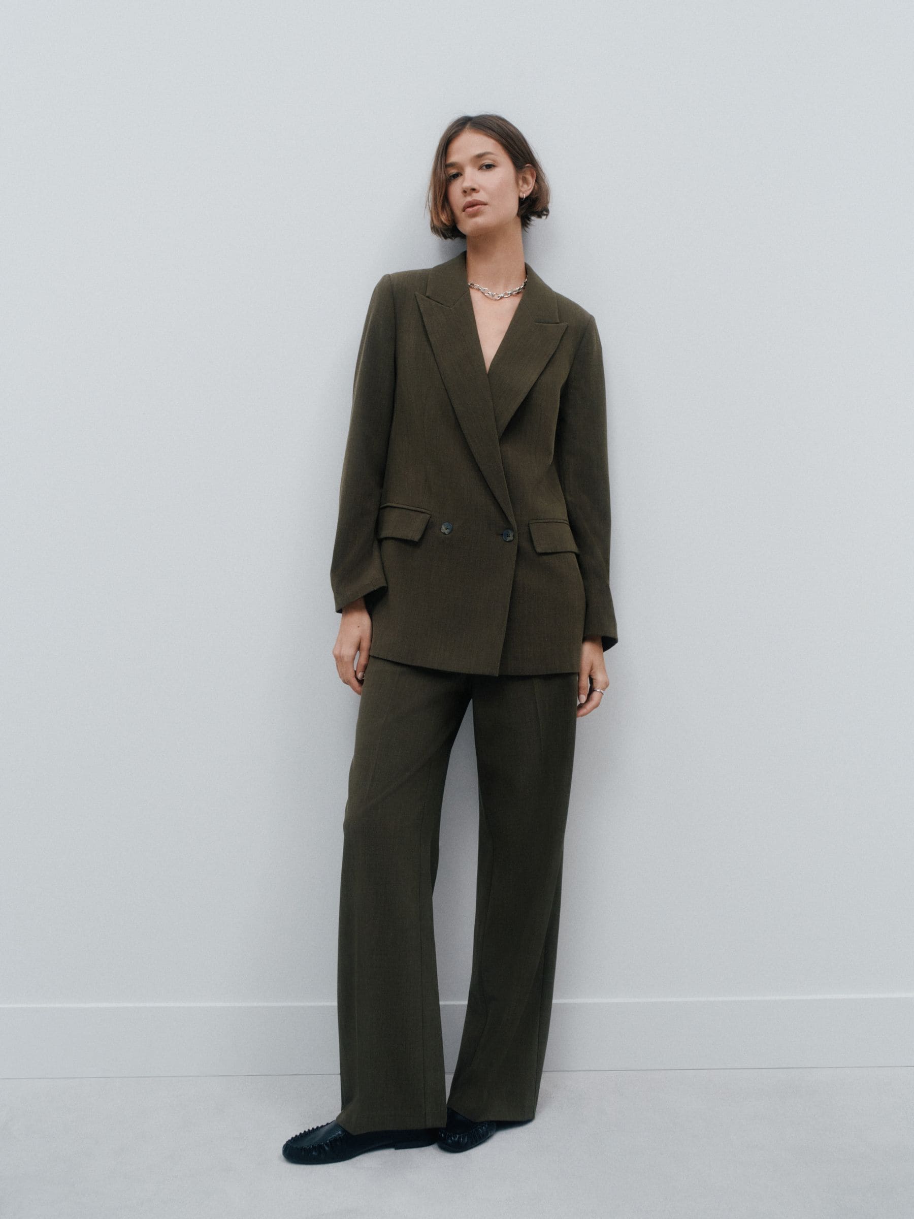 Khaki Green Relaxed Crosshatch Blazer