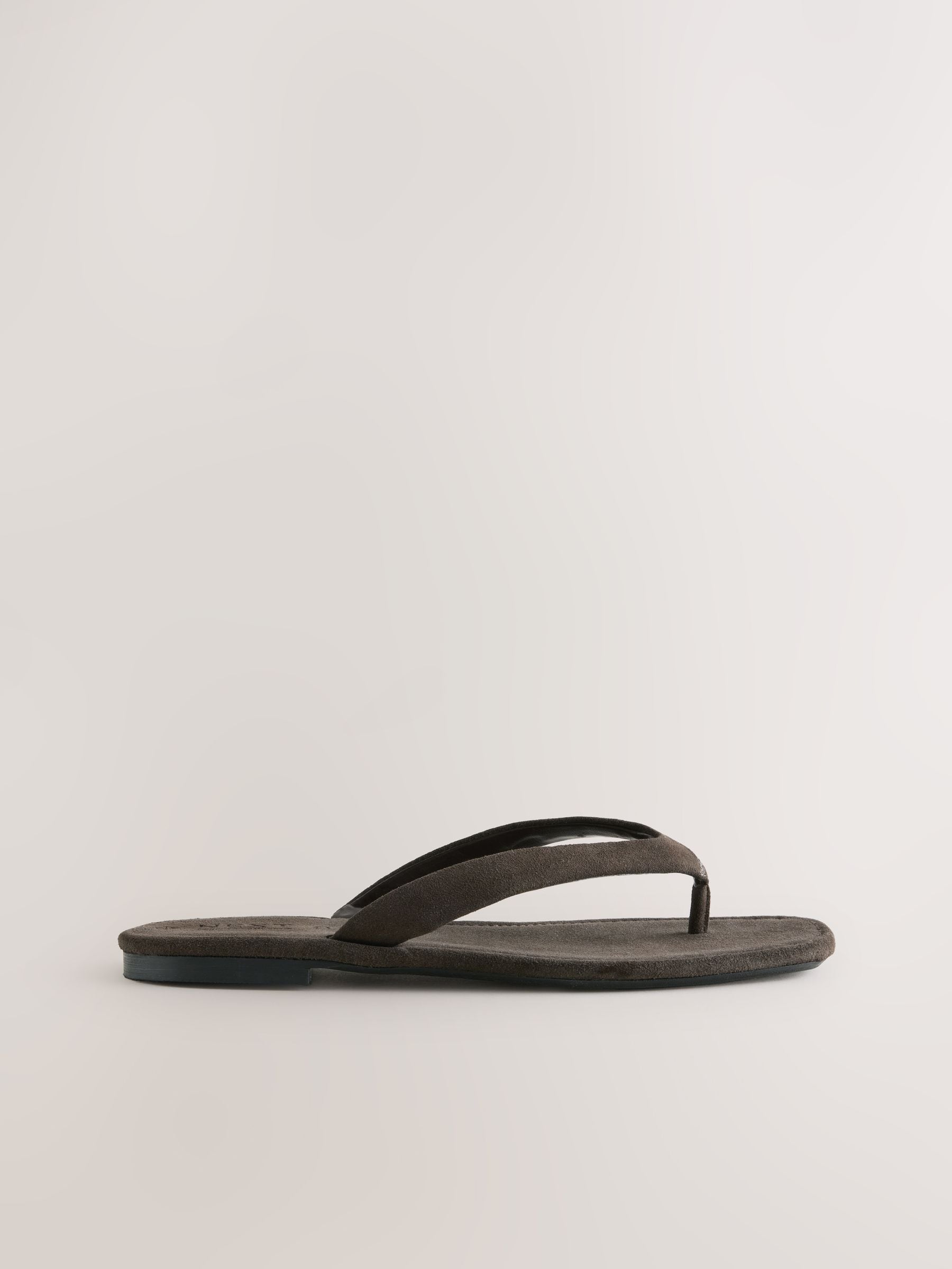 Chocolate Brown Suede Standard/Wide Fit Square Toe Thong Sandals