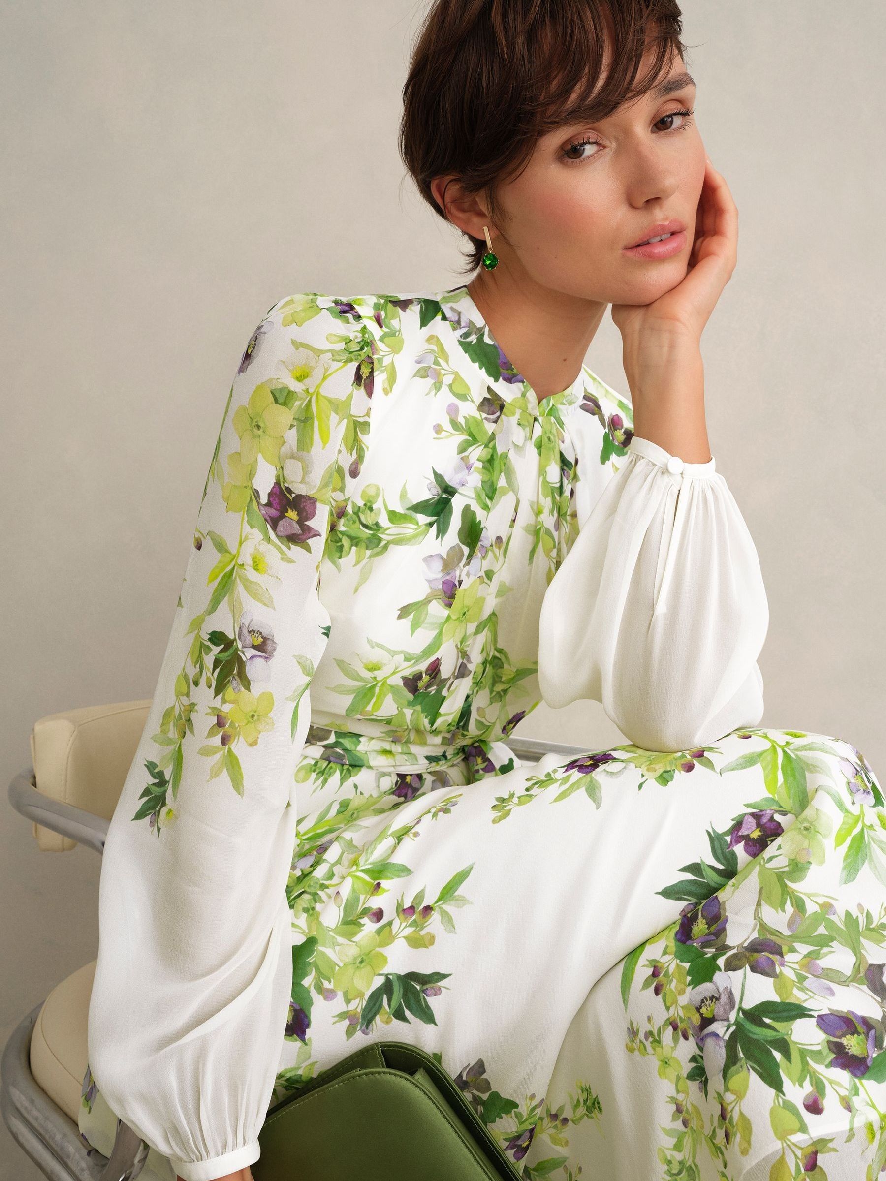 Hobbs White Pia Silk Dress