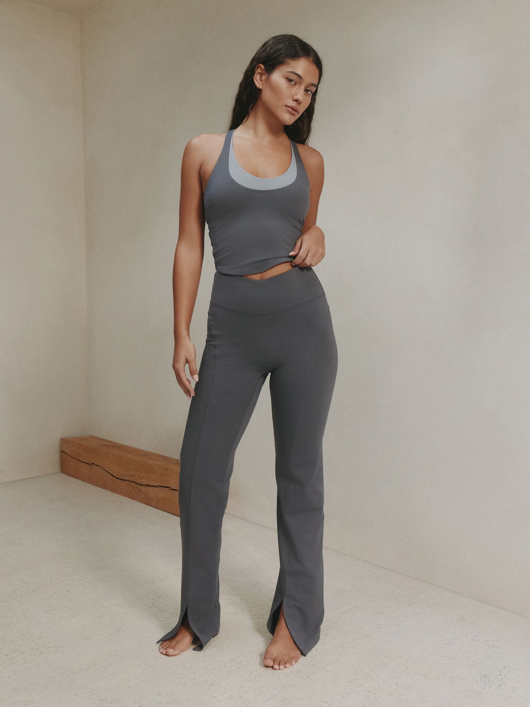 self. Grey High Waist Flared Leggings