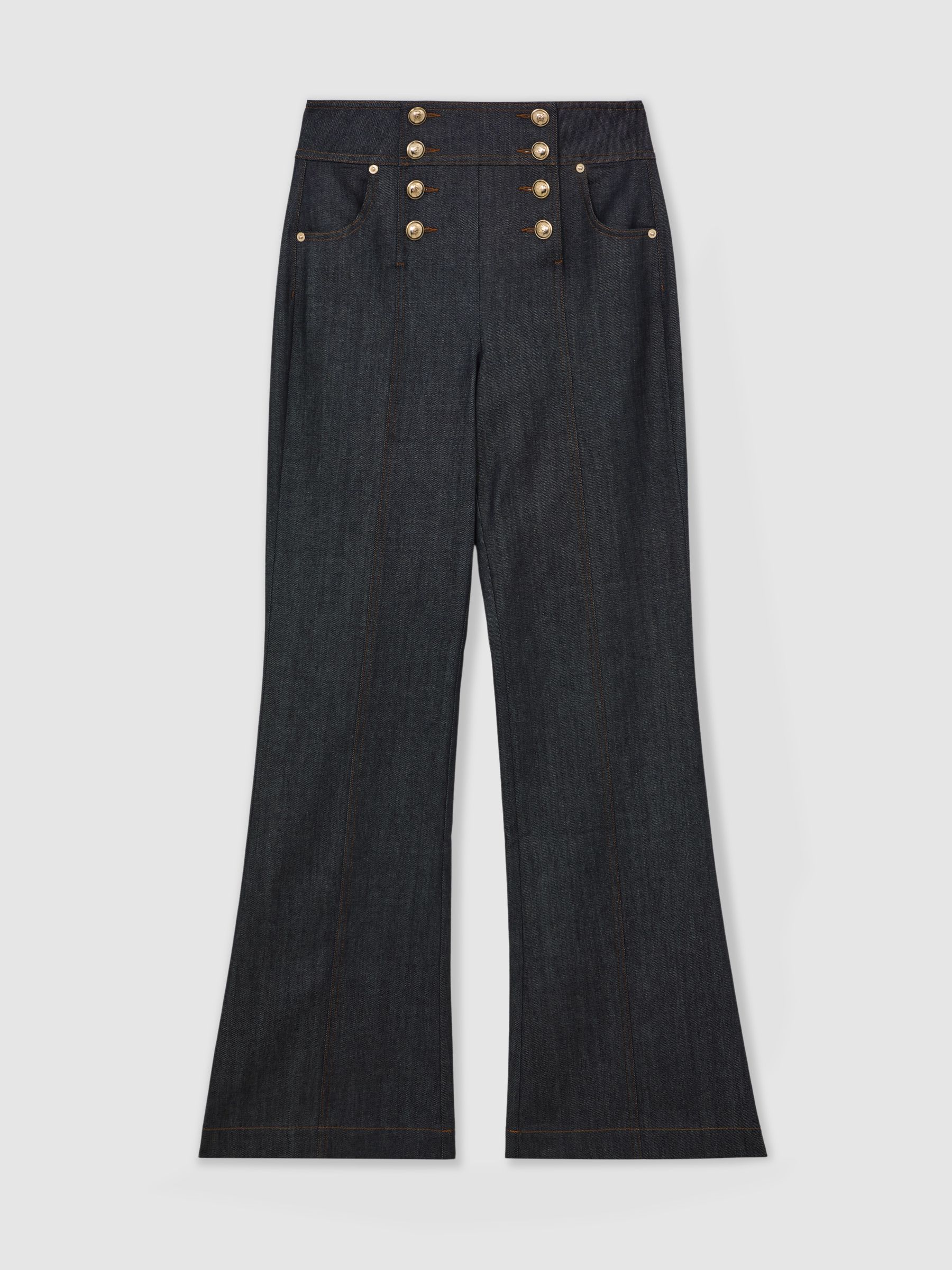 Reiss Dark Blue Skylar Button-Detail Flared Jeans