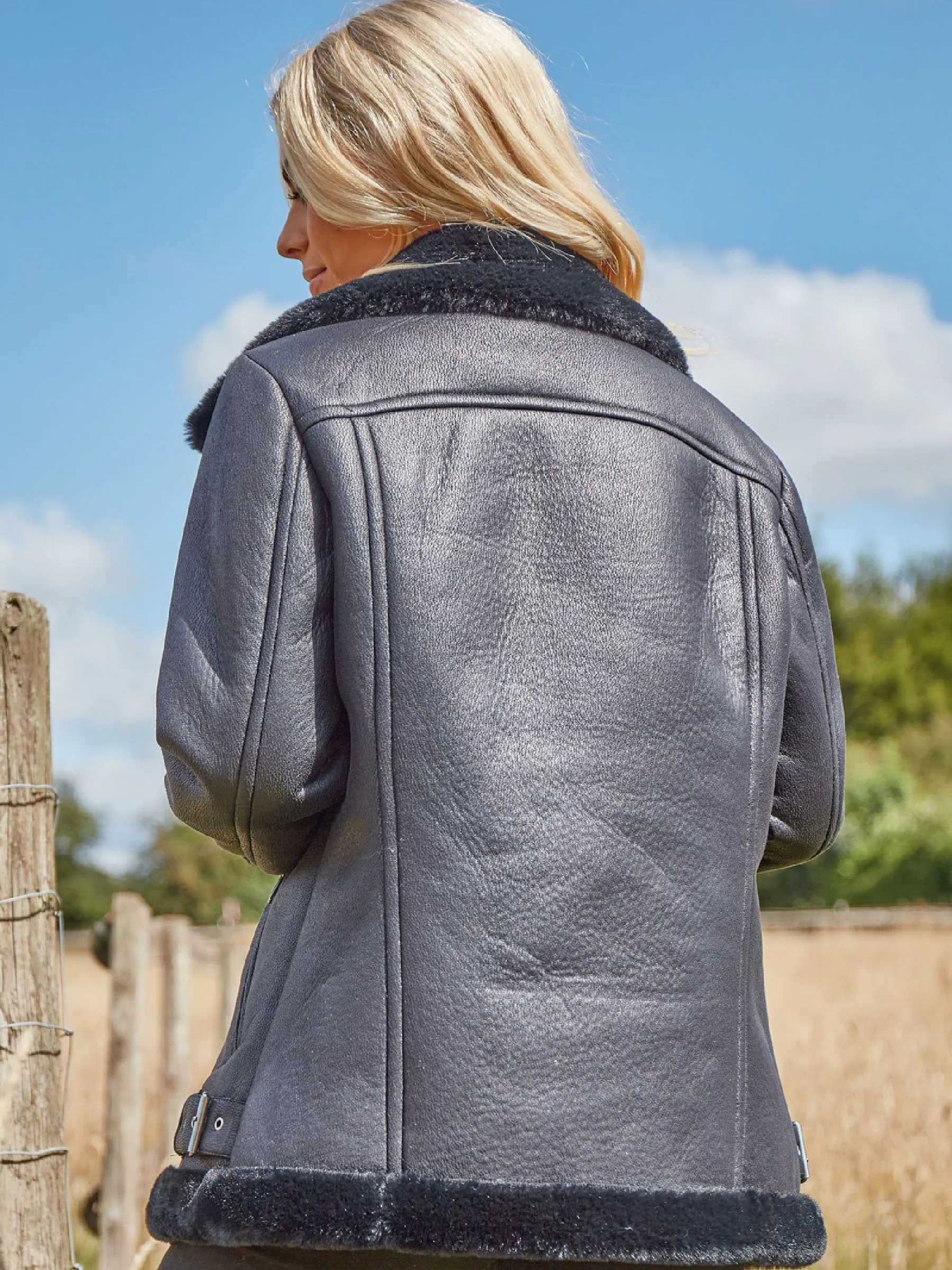 Roman Black Faux Fur Aviator Jacket