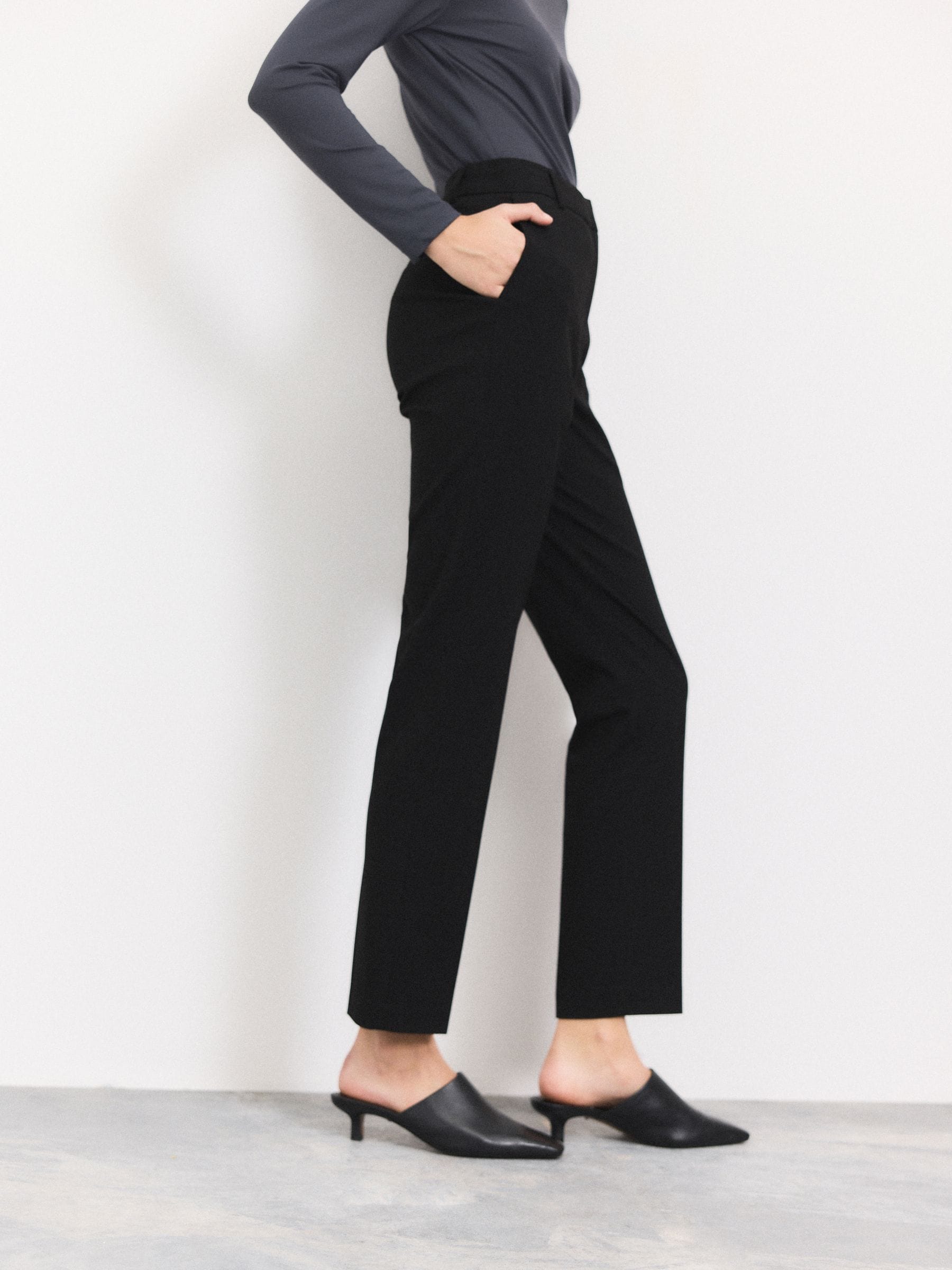 Black Slim Tailored Trousers With Wool